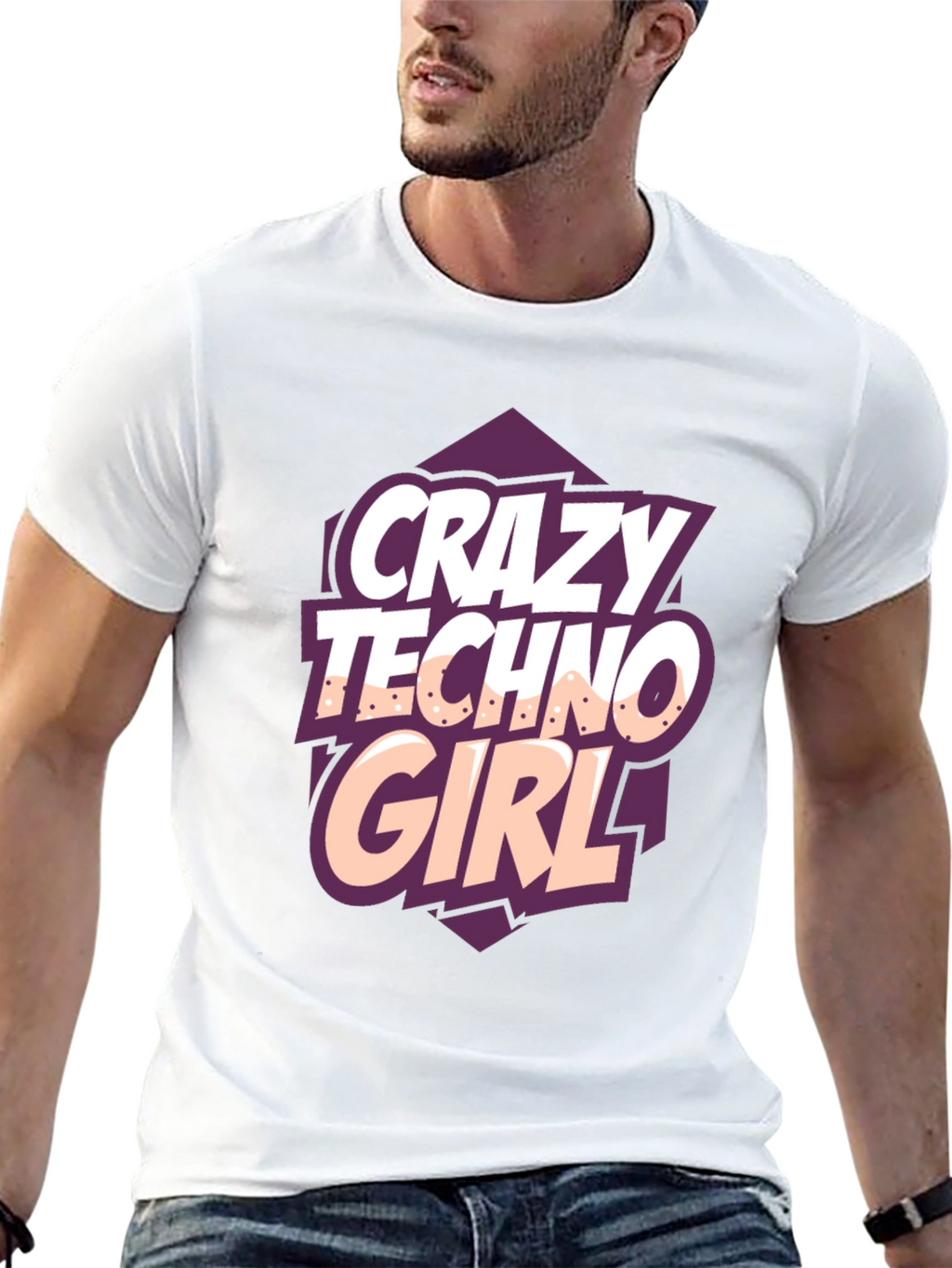 Crazy Techno Girl Black T-Shirt