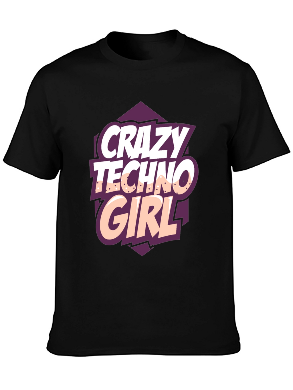 Crazy Techno Girl Black T-Shirt