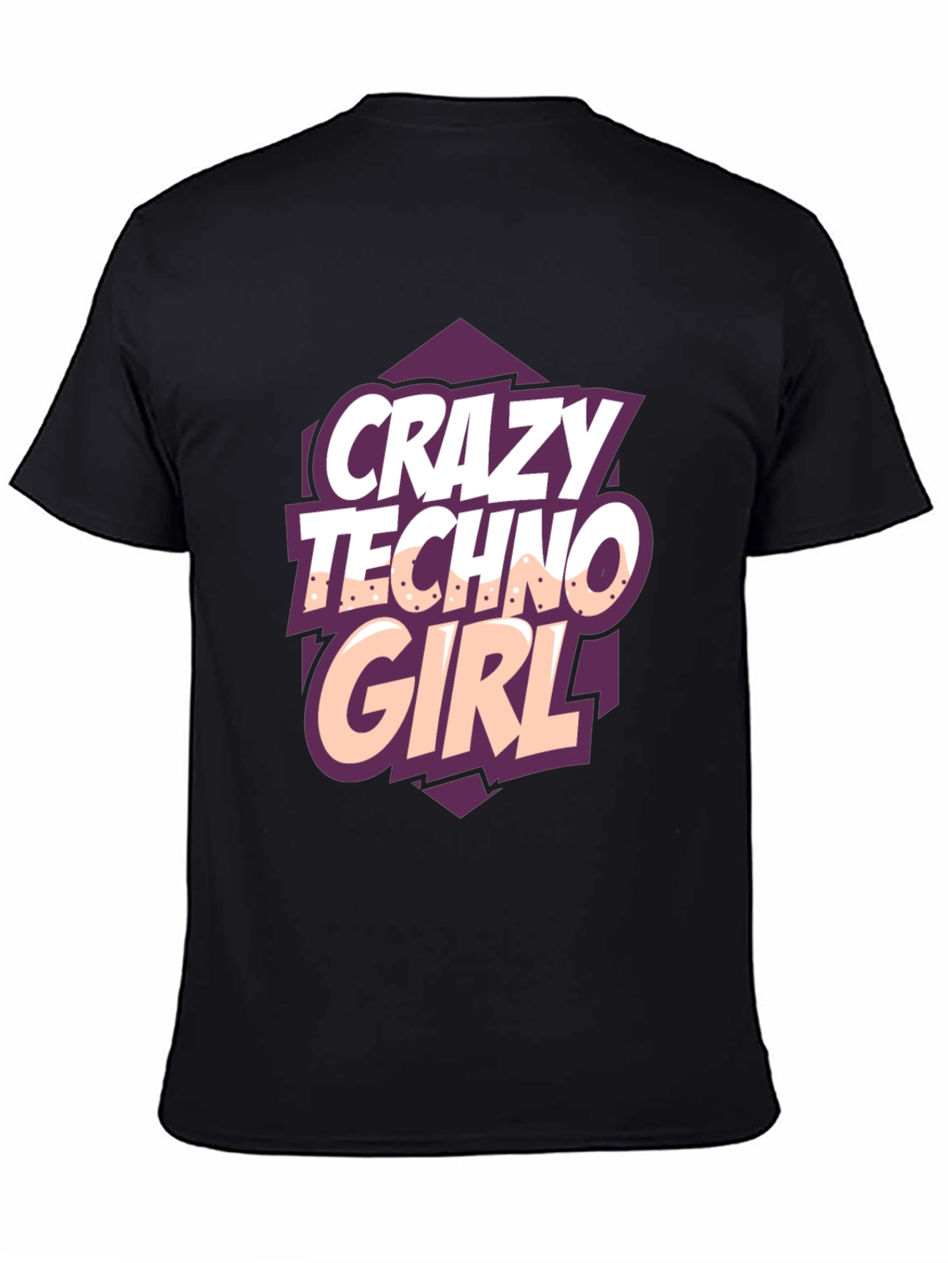 Crazy Techno Girl Black T-Shirt