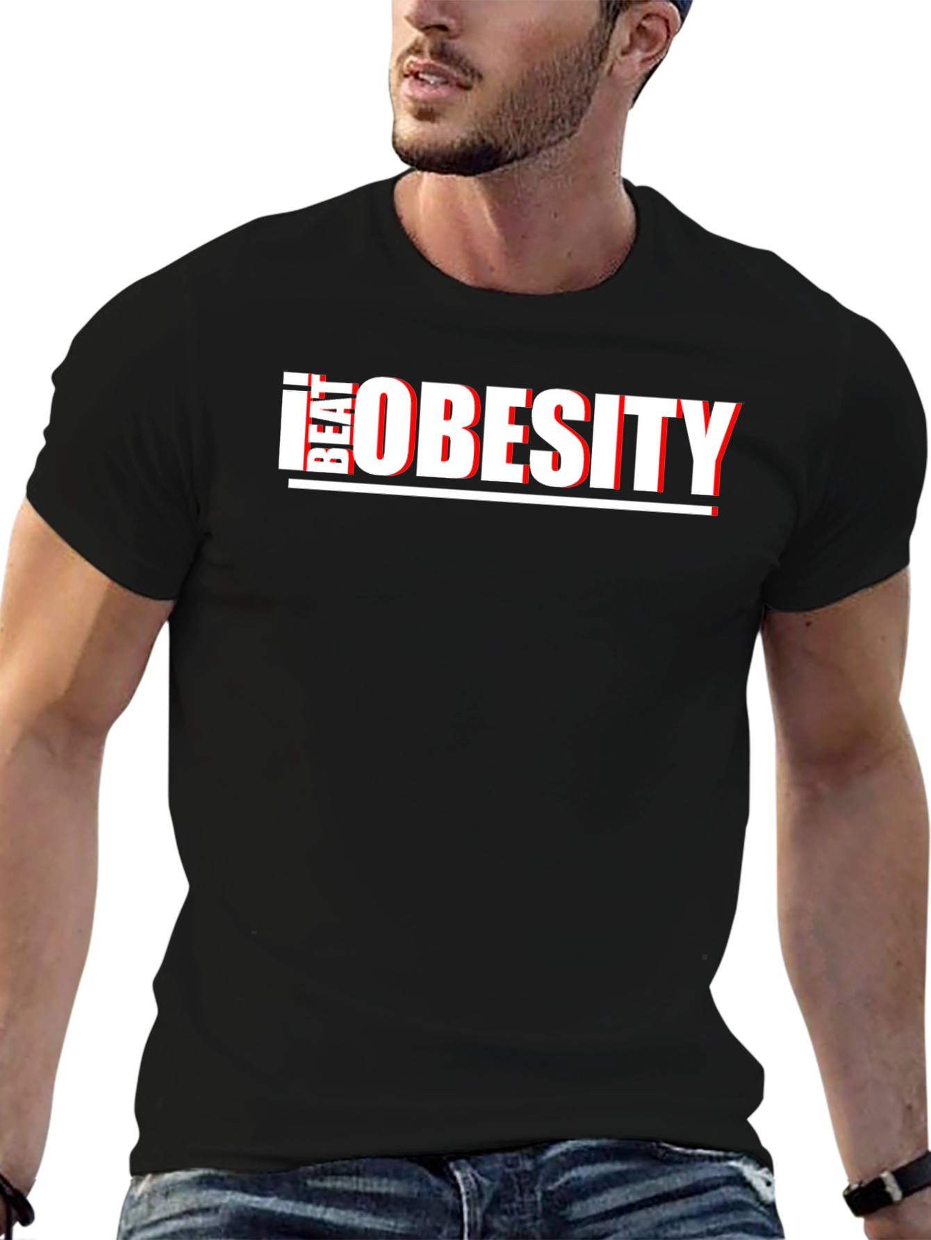 Beat Obesity T-Shirt - Black Graphic Tee