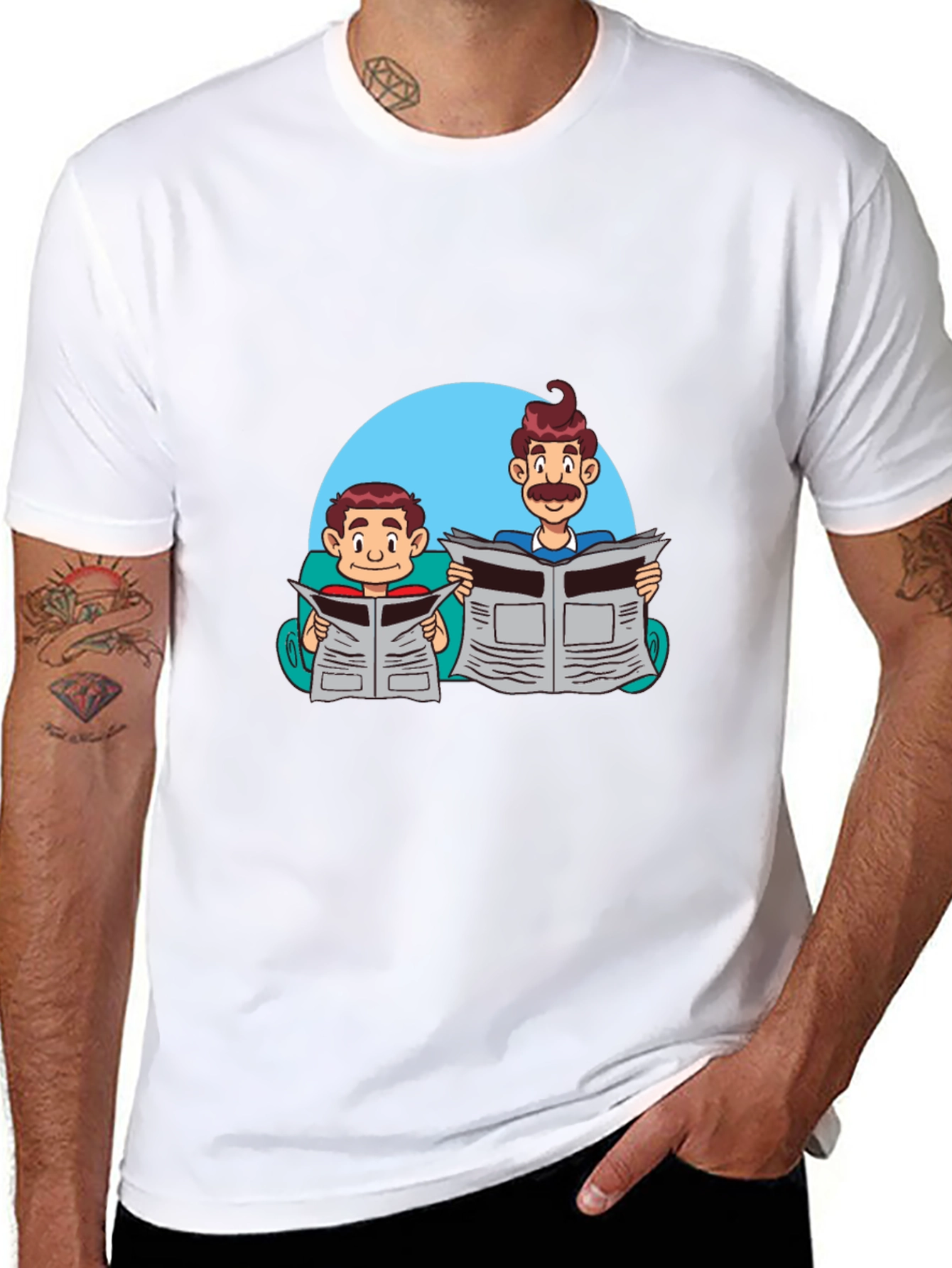 Cartoon Dad and Son Newspaper T-Shirt