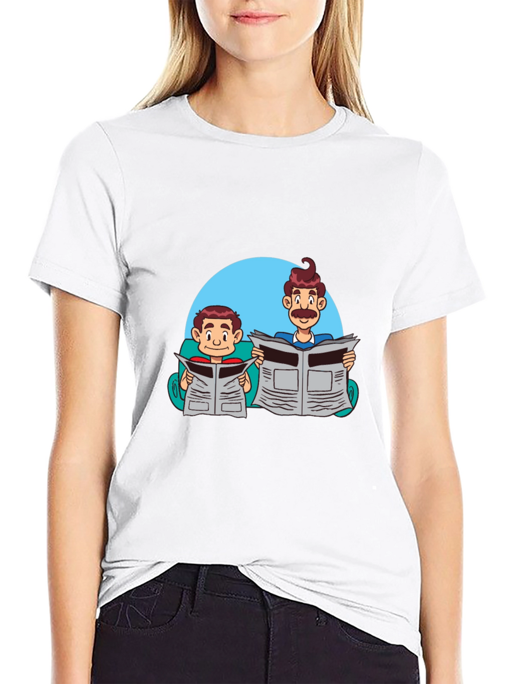 Cartoon Dad and Son Newspaper T-Shirt