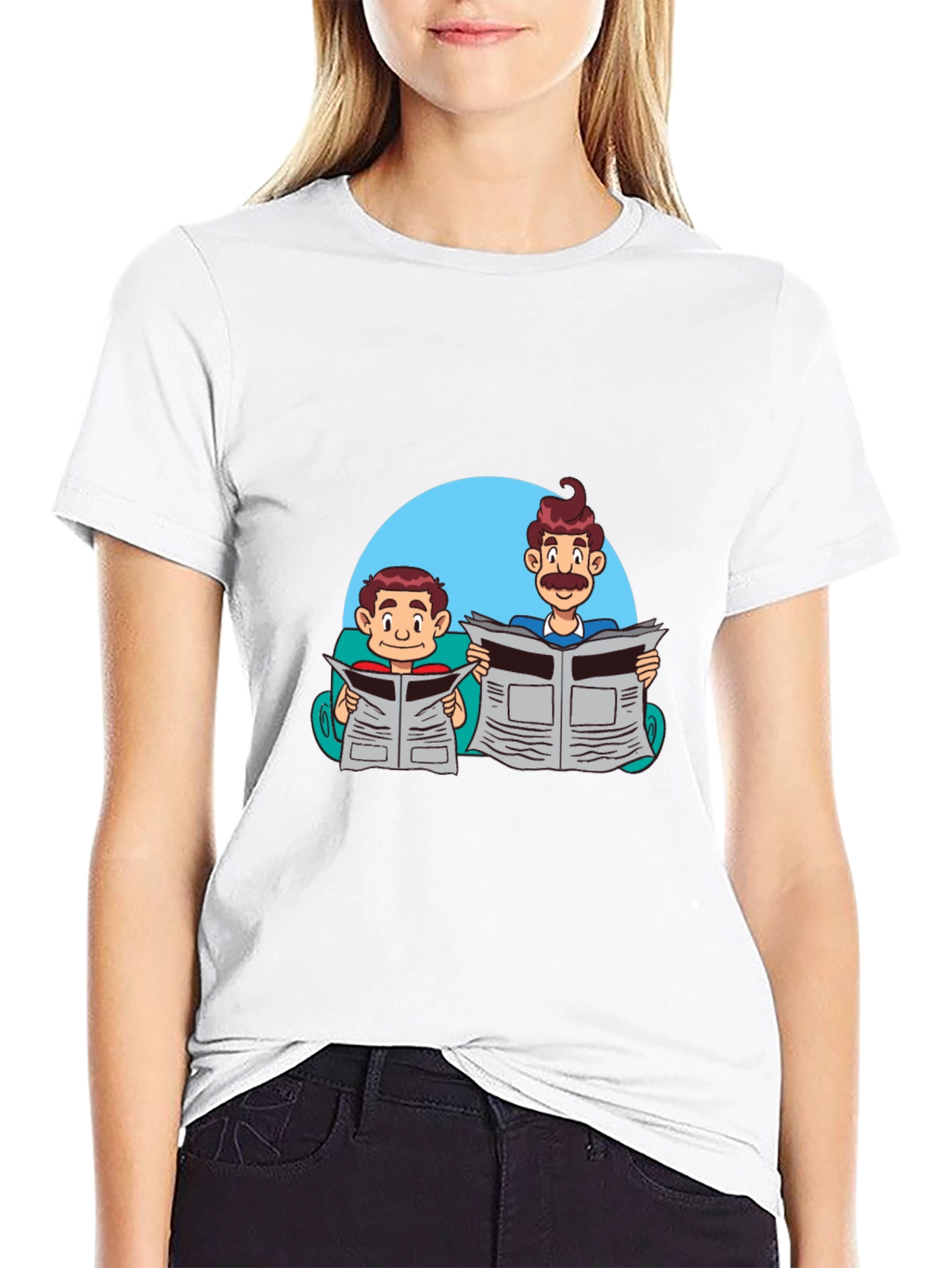 Cartoon Dad and Son Newspaper T-Shirt