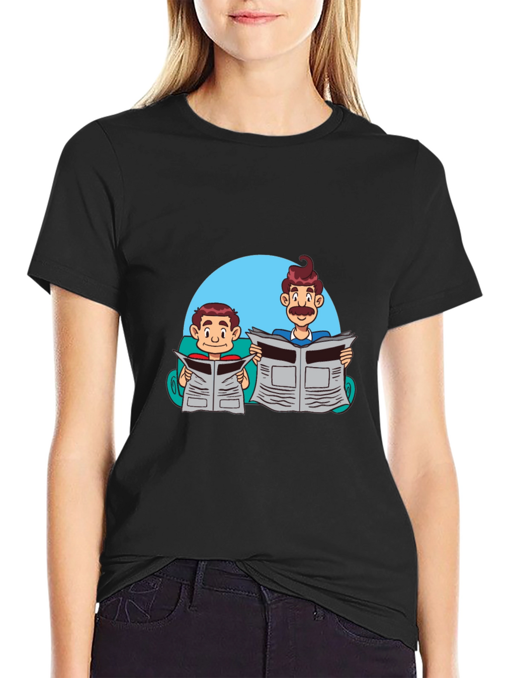 Cartoon Dad and Son Newspaper T-Shirt
