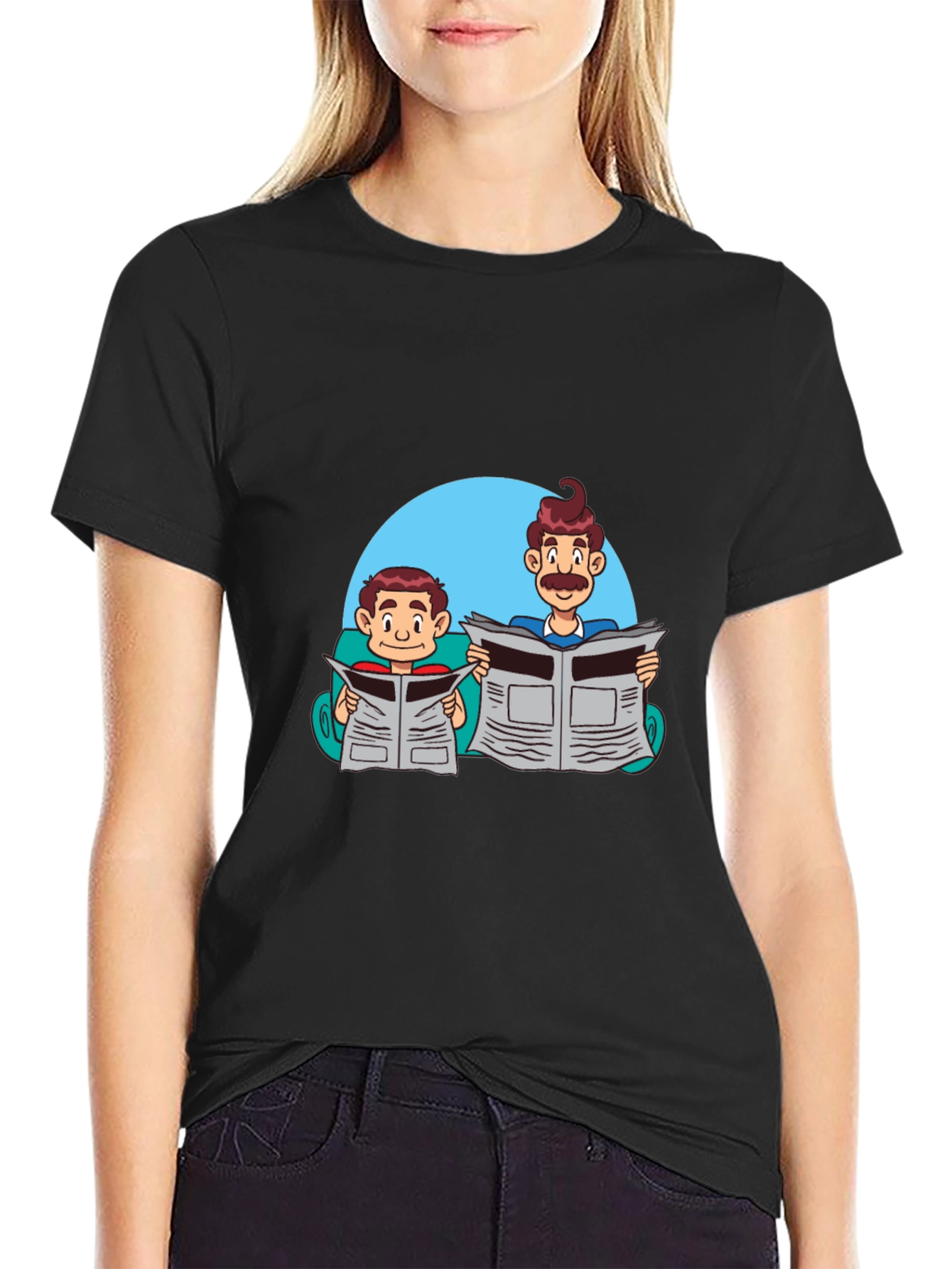 Cartoon Dad and Son Newspaper T-Shirt