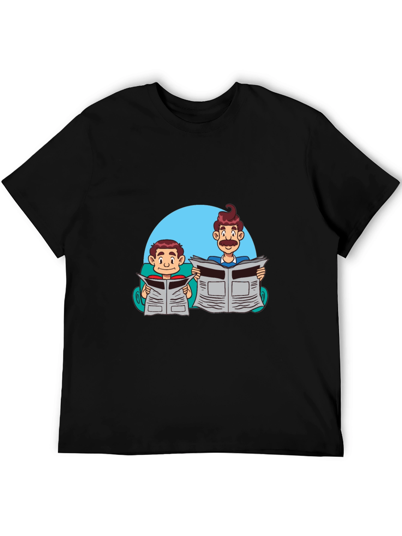 Cartoon Dad and Son Newspaper T-Shirt