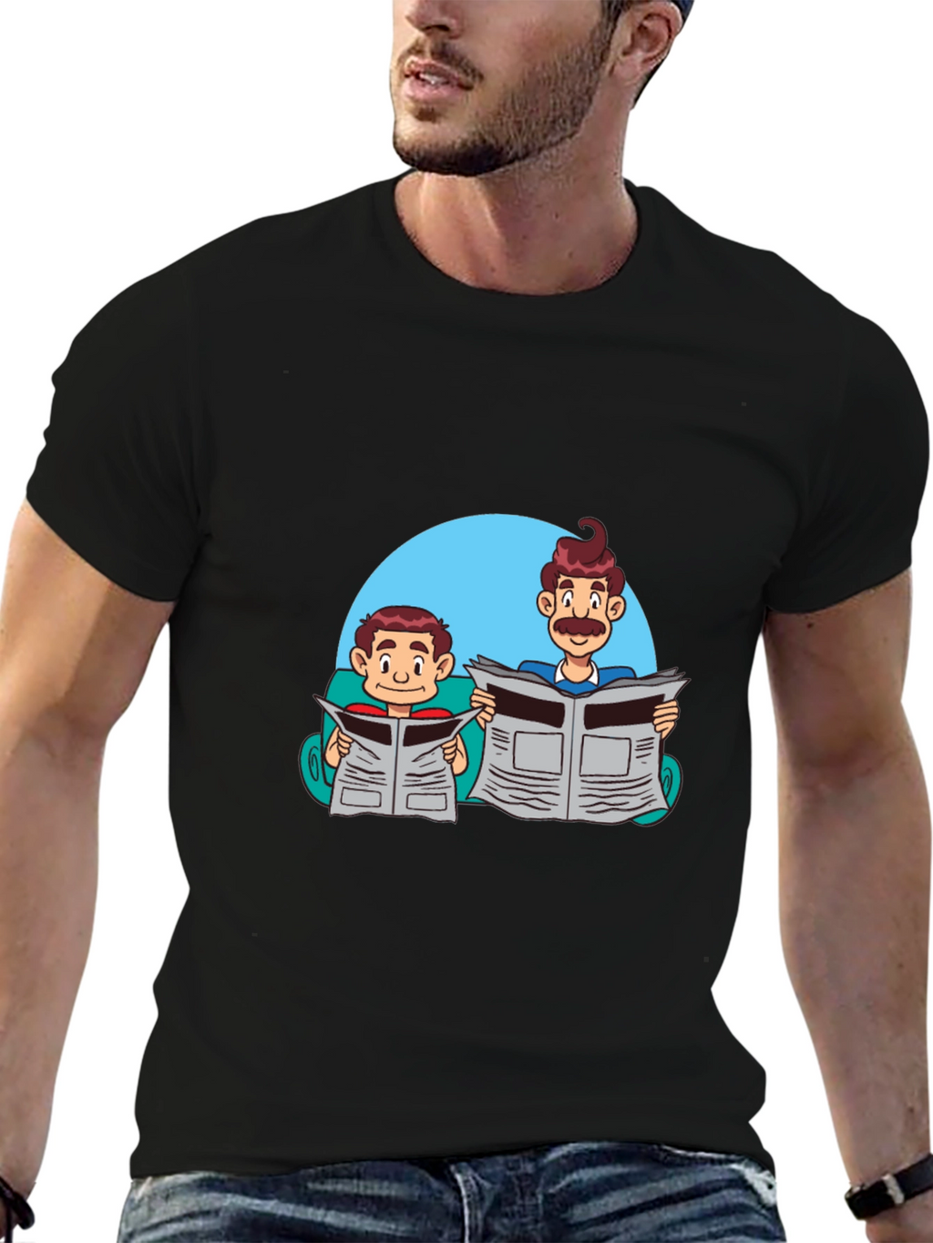 Cartoon Dad and Son Newspaper T-Shirt