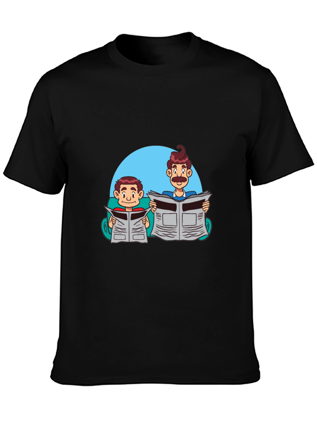Cartoon Dad and Son Newspaper T-Shirt