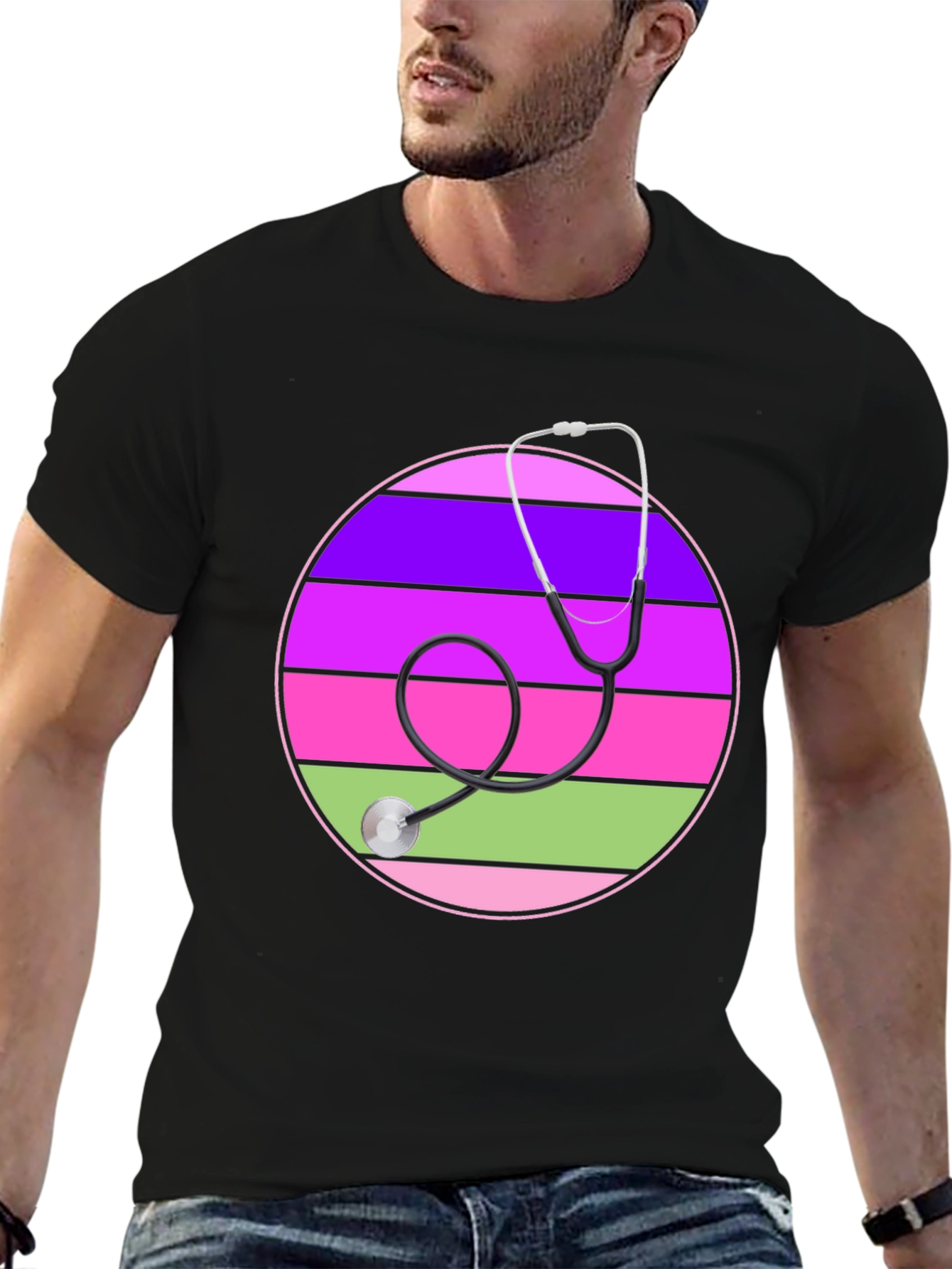 Stethoscope Striped Circle Graphic Tee