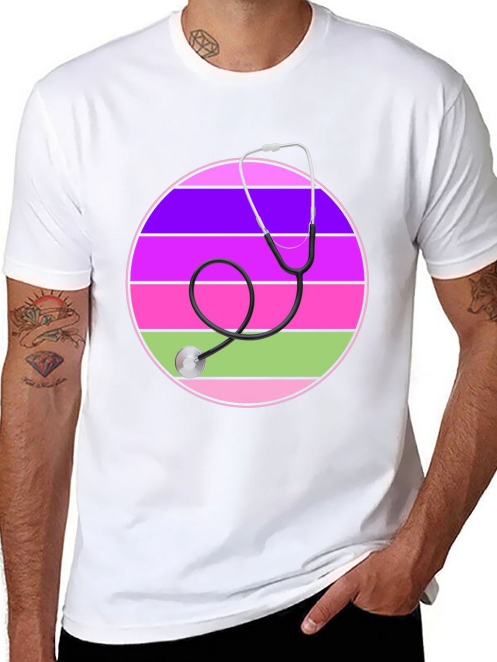 Stethoscope Striped Circle Graphic Tee