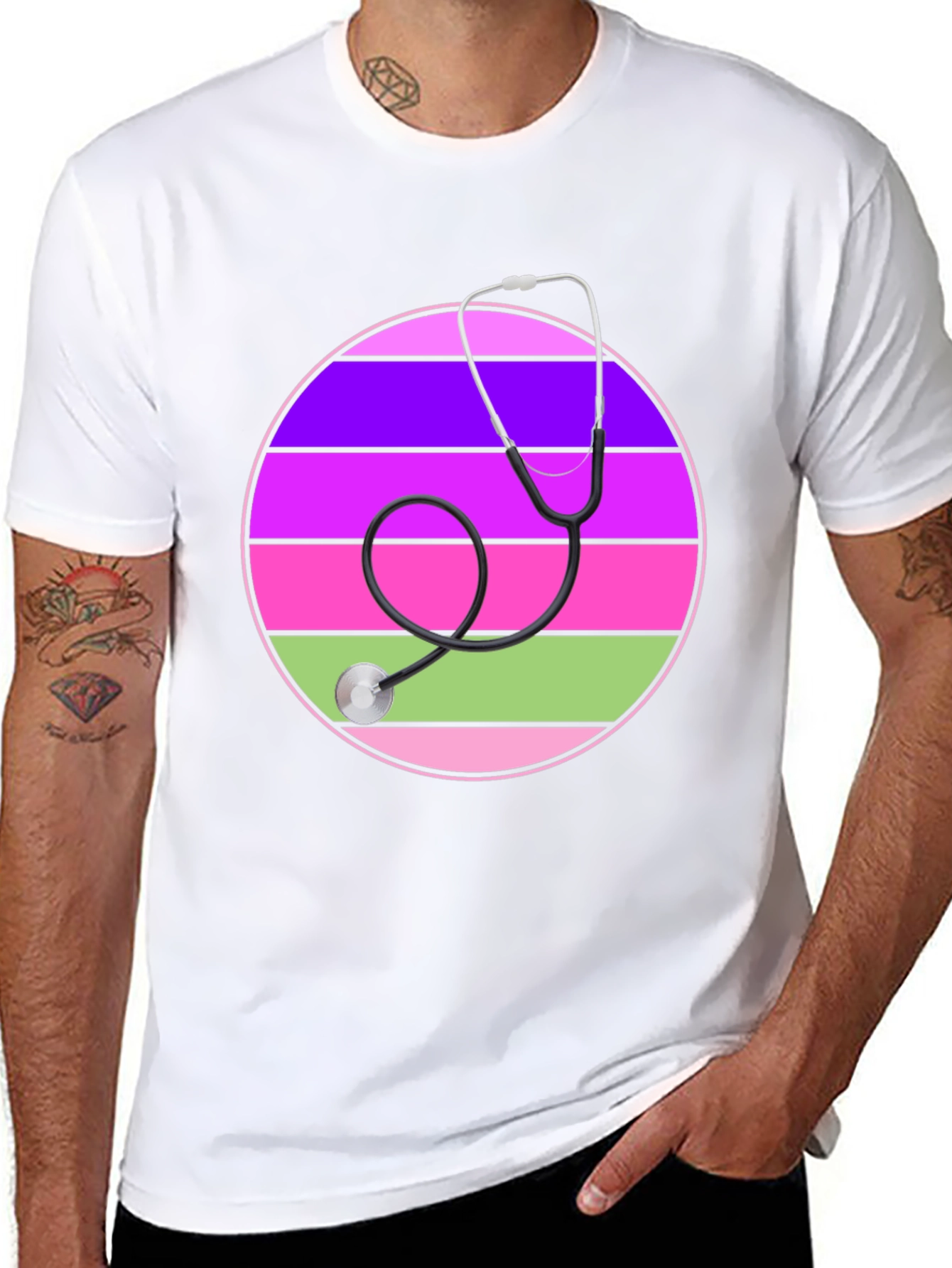 Stethoscope Striped Circle Graphic Tee