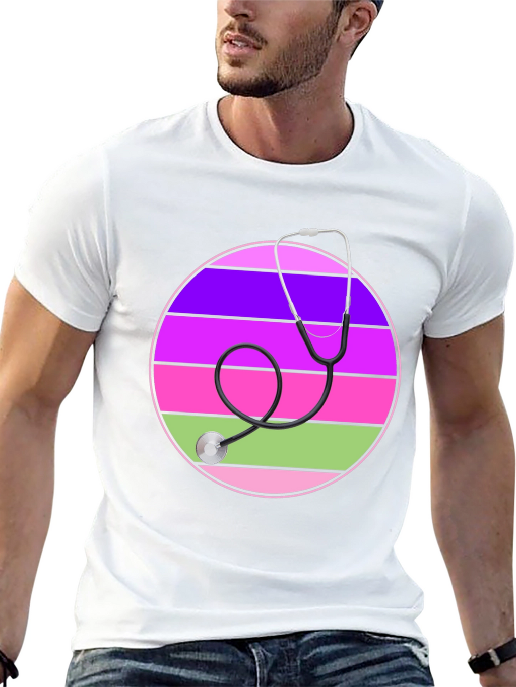 Stethoscope Striped Circle Graphic Tee