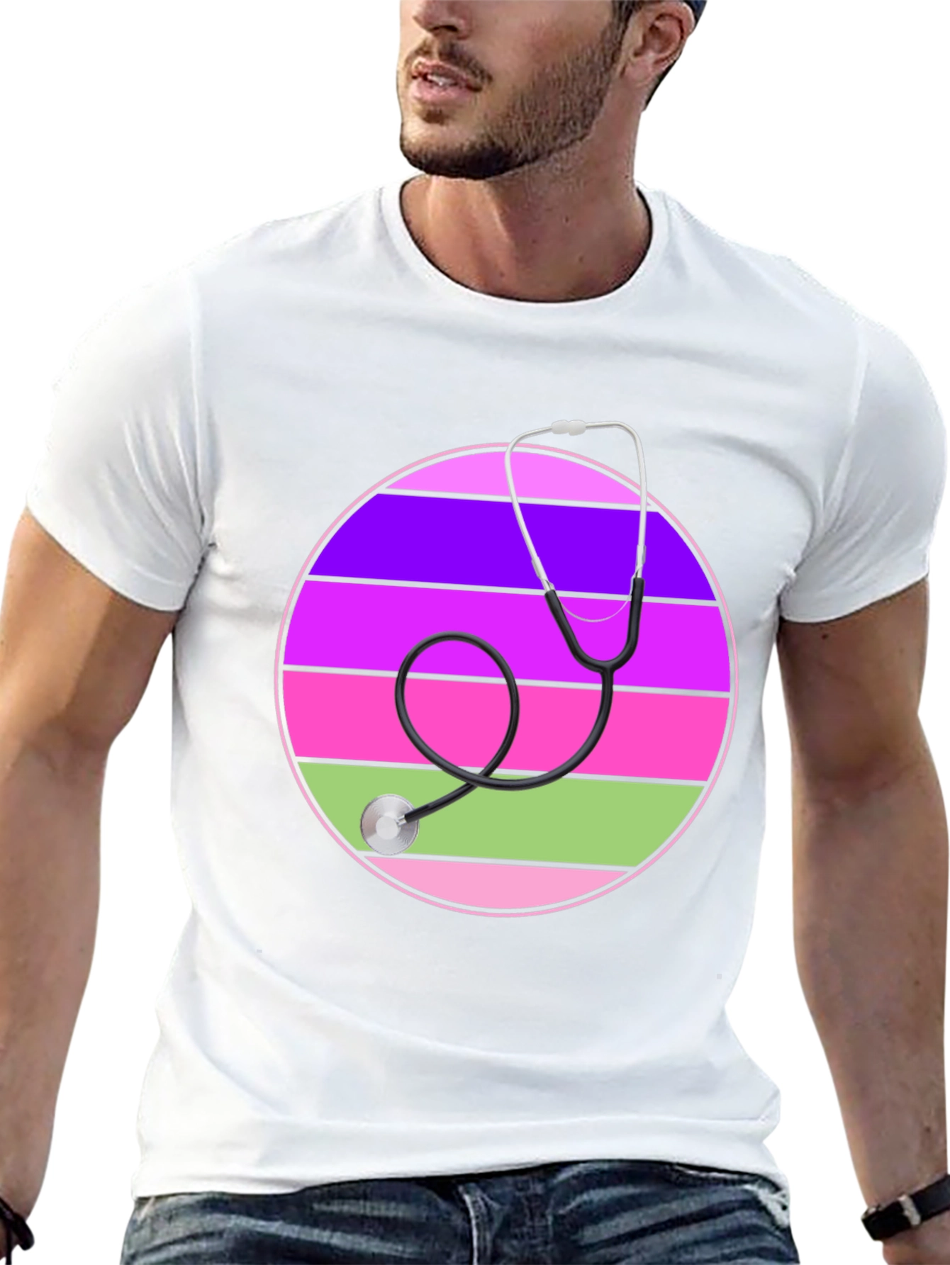 Stethoscope Striped Circle Graphic Tee