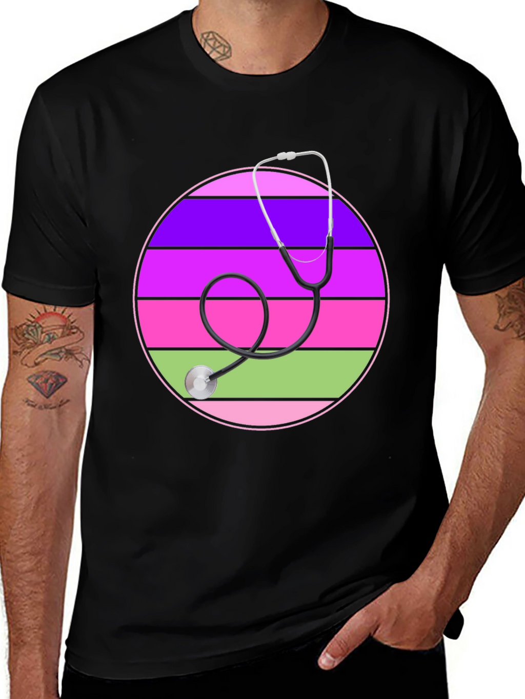 Stethoscope Striped Circle Graphic Tee