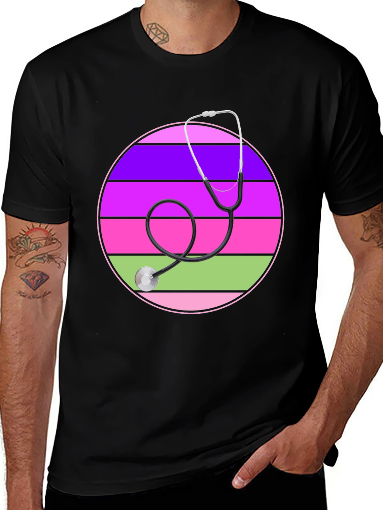 Stethoscope Striped Circle Graphic Tee