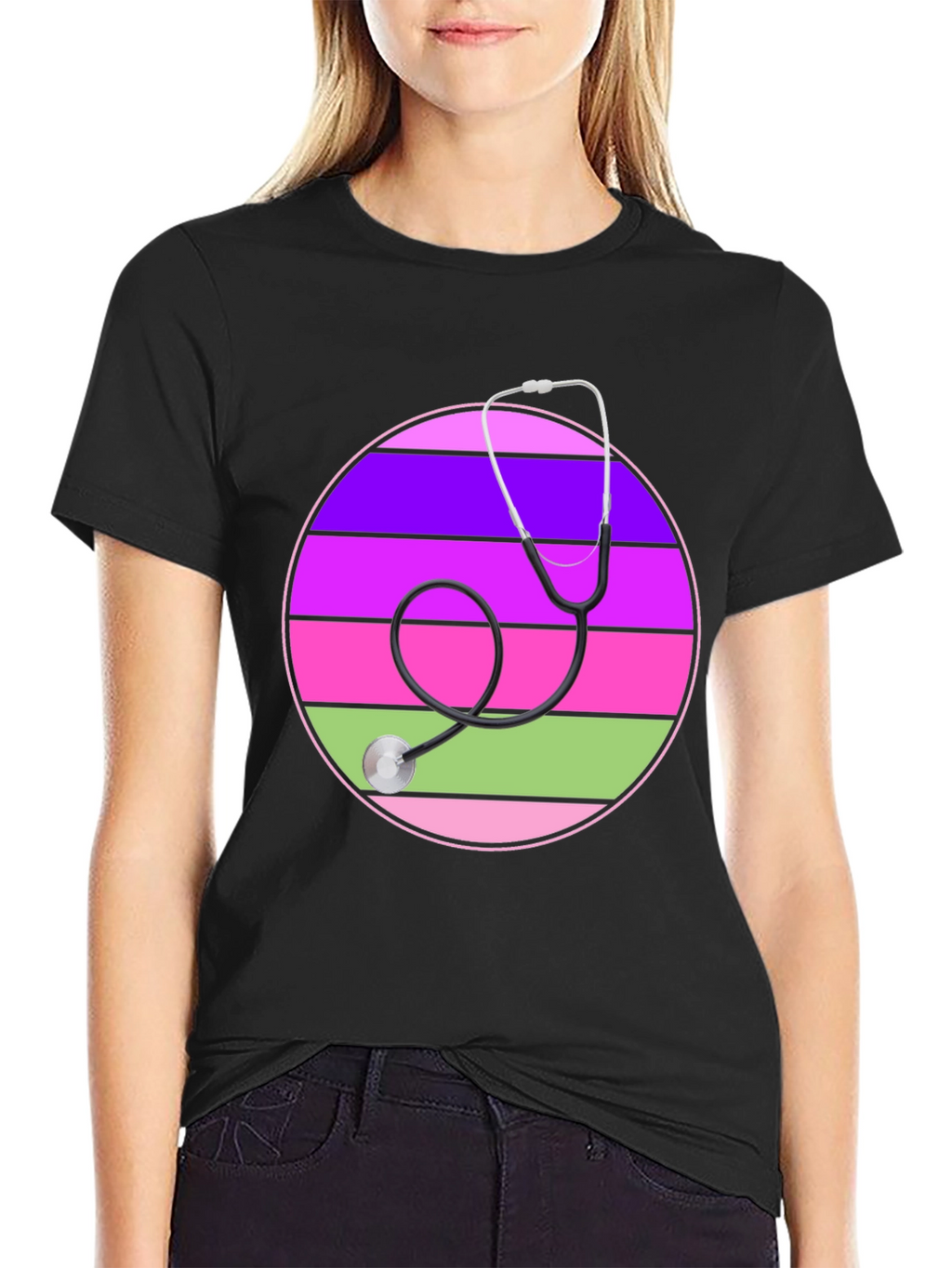 Stethoscope Striped Circle Graphic Tee