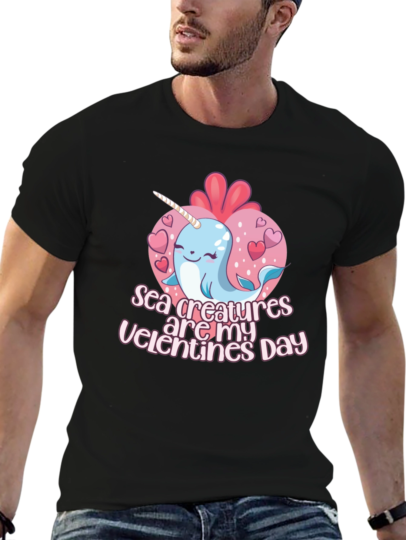Sea Creatures Are My Valentines Day Black T-Shirt
