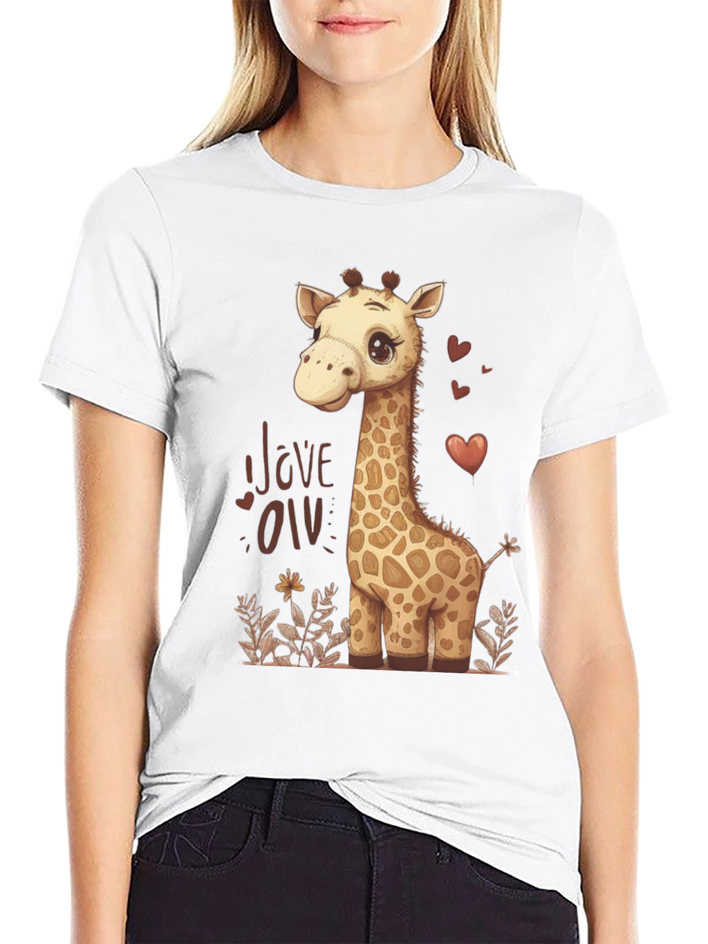 Cute Giraffe Love Graphic T-Shirt - Black