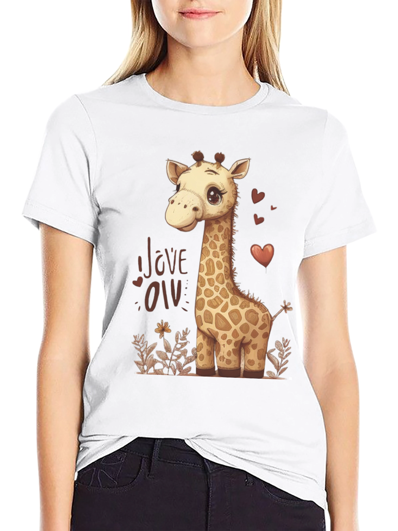 Cute Giraffe Love Graphic T-Shirt - Black