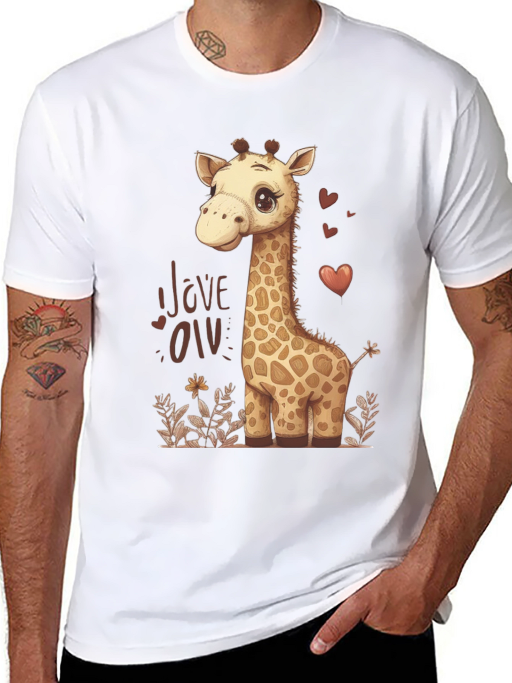 Cute Giraffe Love Graphic T-Shirt - Black