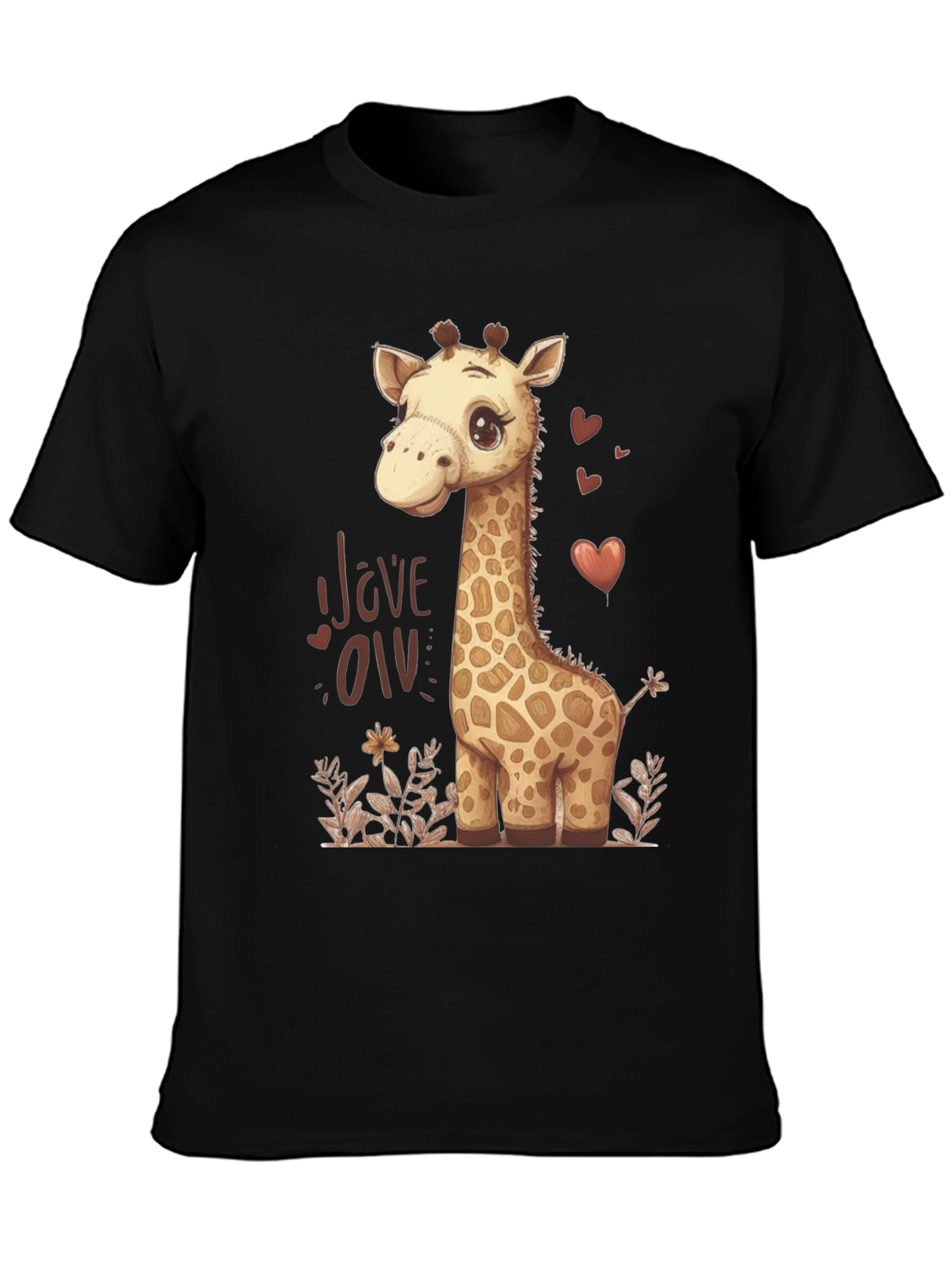 Cute Giraffe Love Graphic T-Shirt - Black