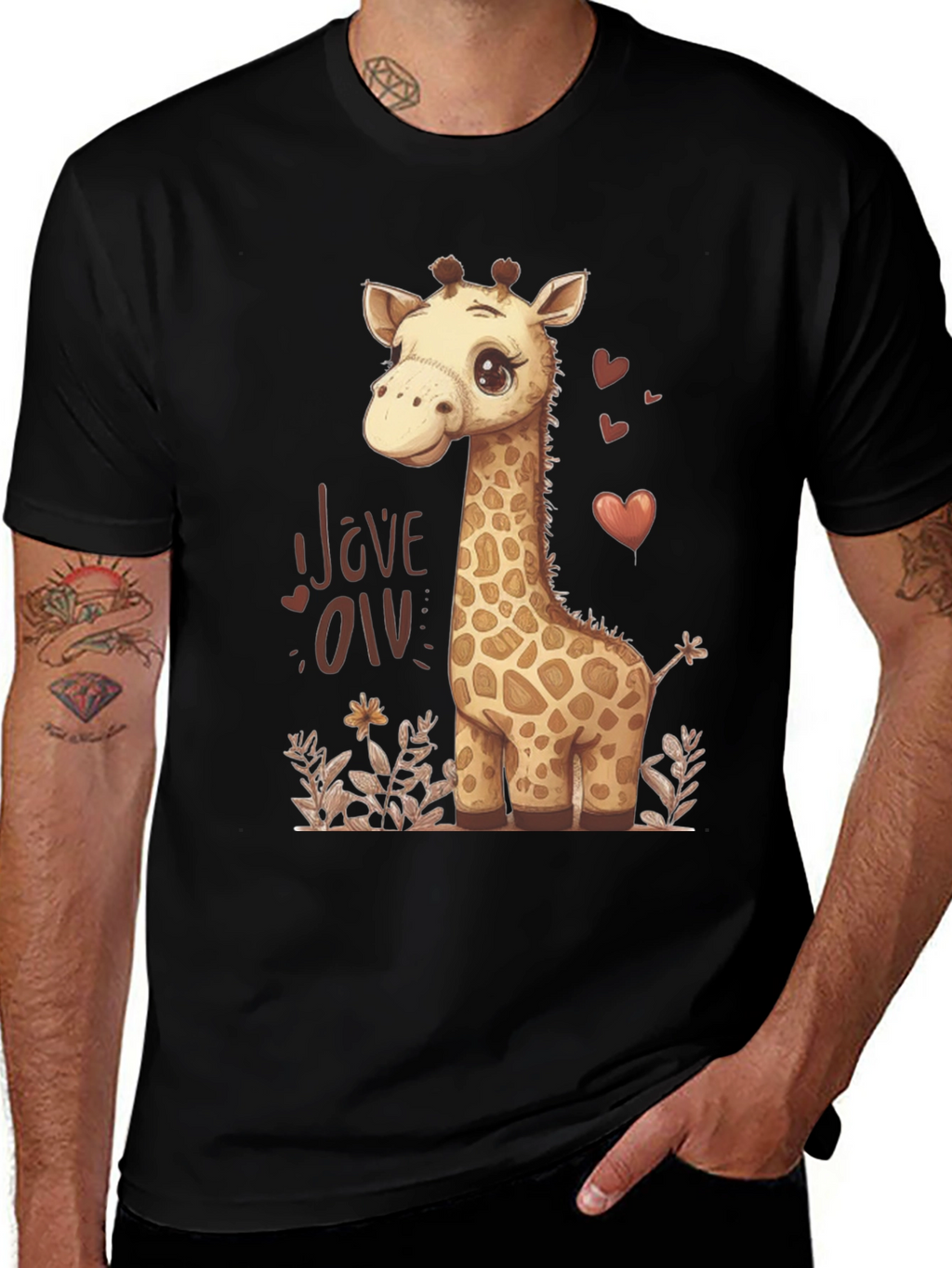 Cute Giraffe Love Graphic T-Shirt - Black