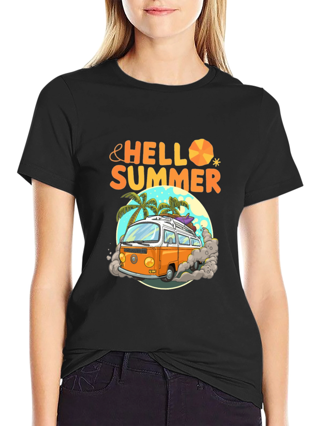 Hello Summer Beach Van Graphic T-Shirt