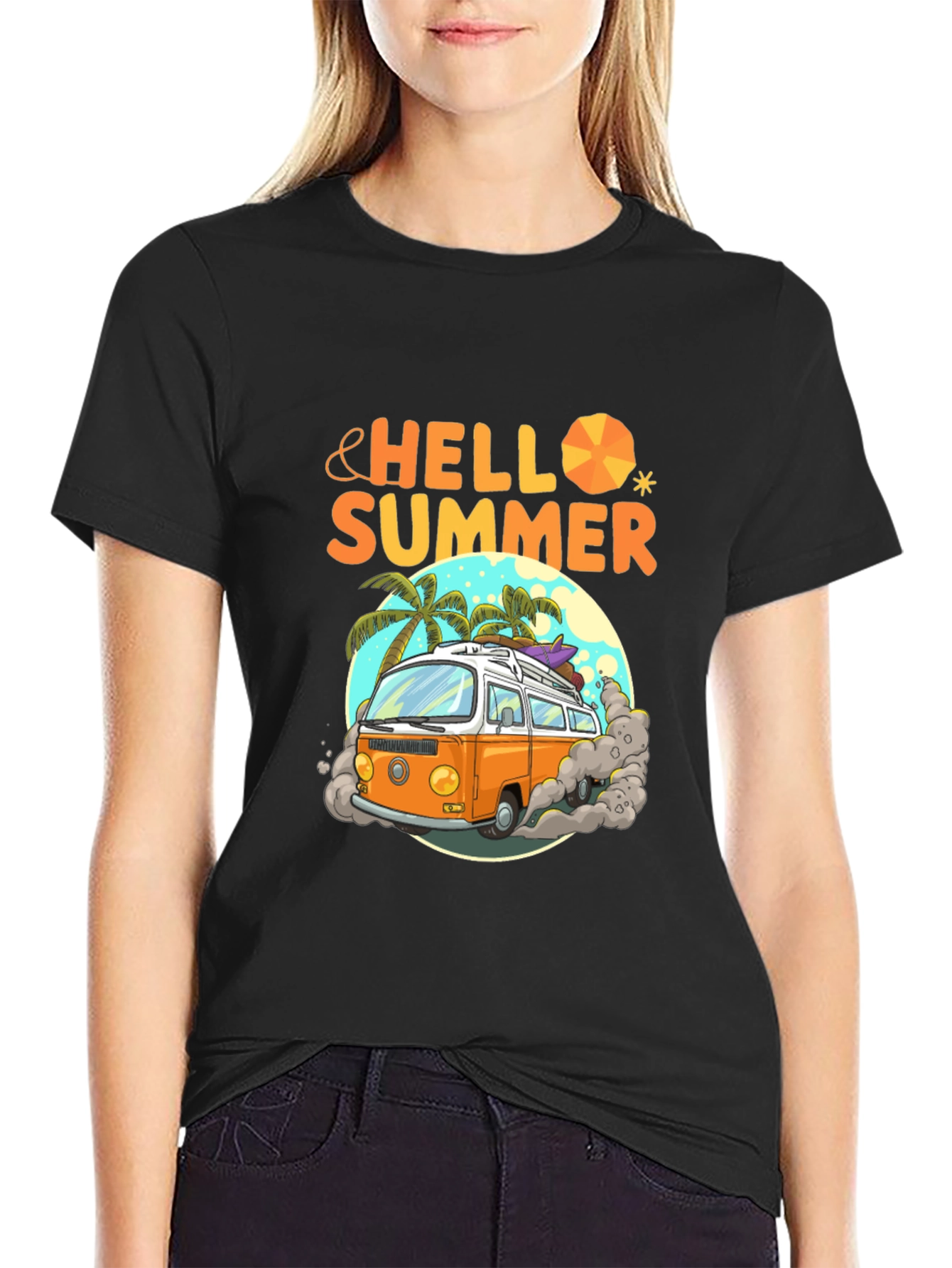 Hello Summer Beach Van Graphic T-Shirt