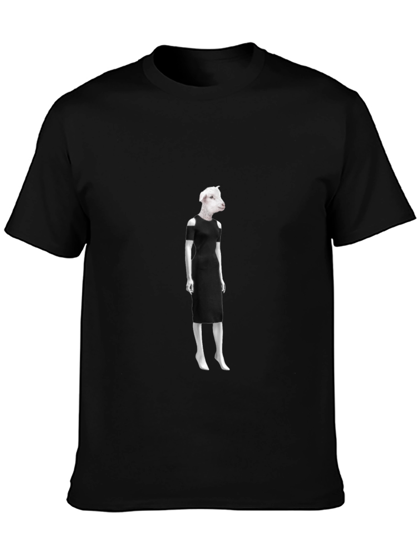 Novelty Sheep in Dress Graphic Black T-Shirt