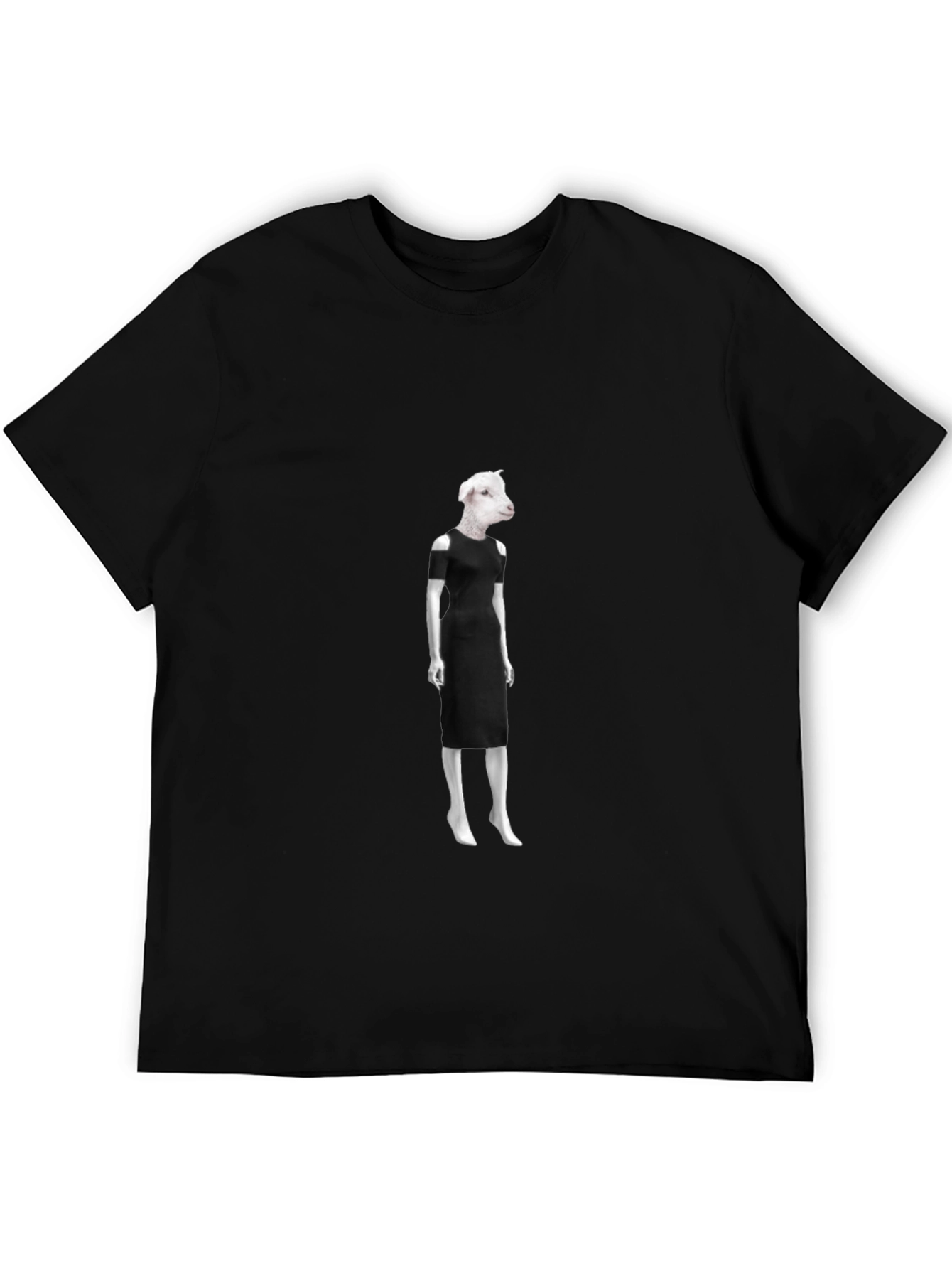 Novelty Sheep in Dress Graphic Black T-Shirt