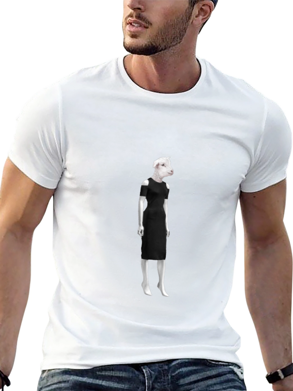 Novelty Sheep in Dress Graphic Black T-Shirt