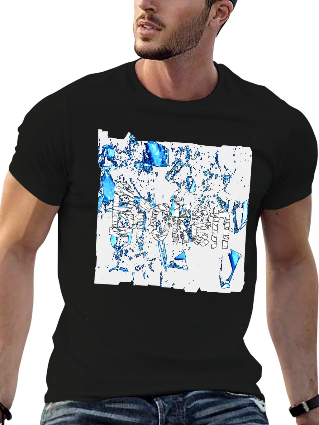 Broken T-Shirt - Abstract Design Black Tee