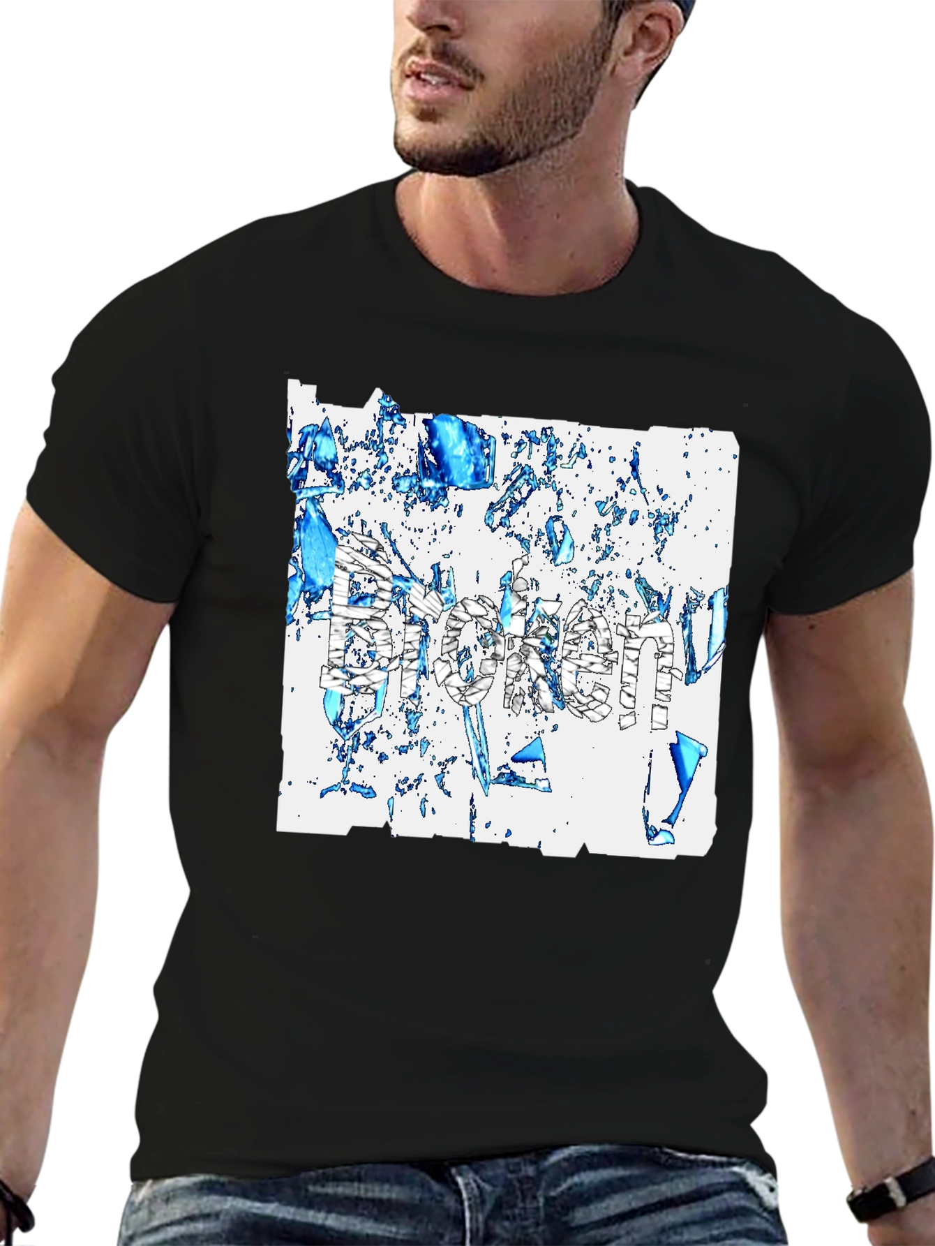 Broken T-Shirt - Abstract Design Black Tee