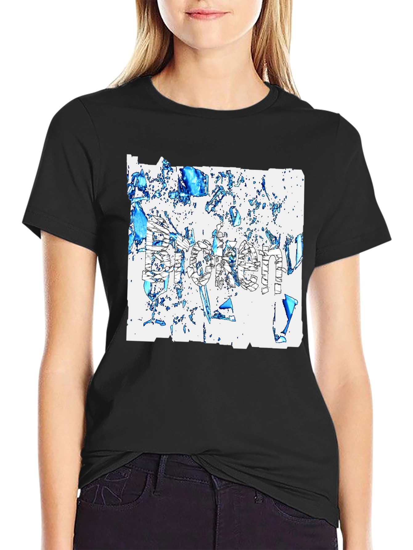 Broken T-Shirt - Abstract Design Black Tee