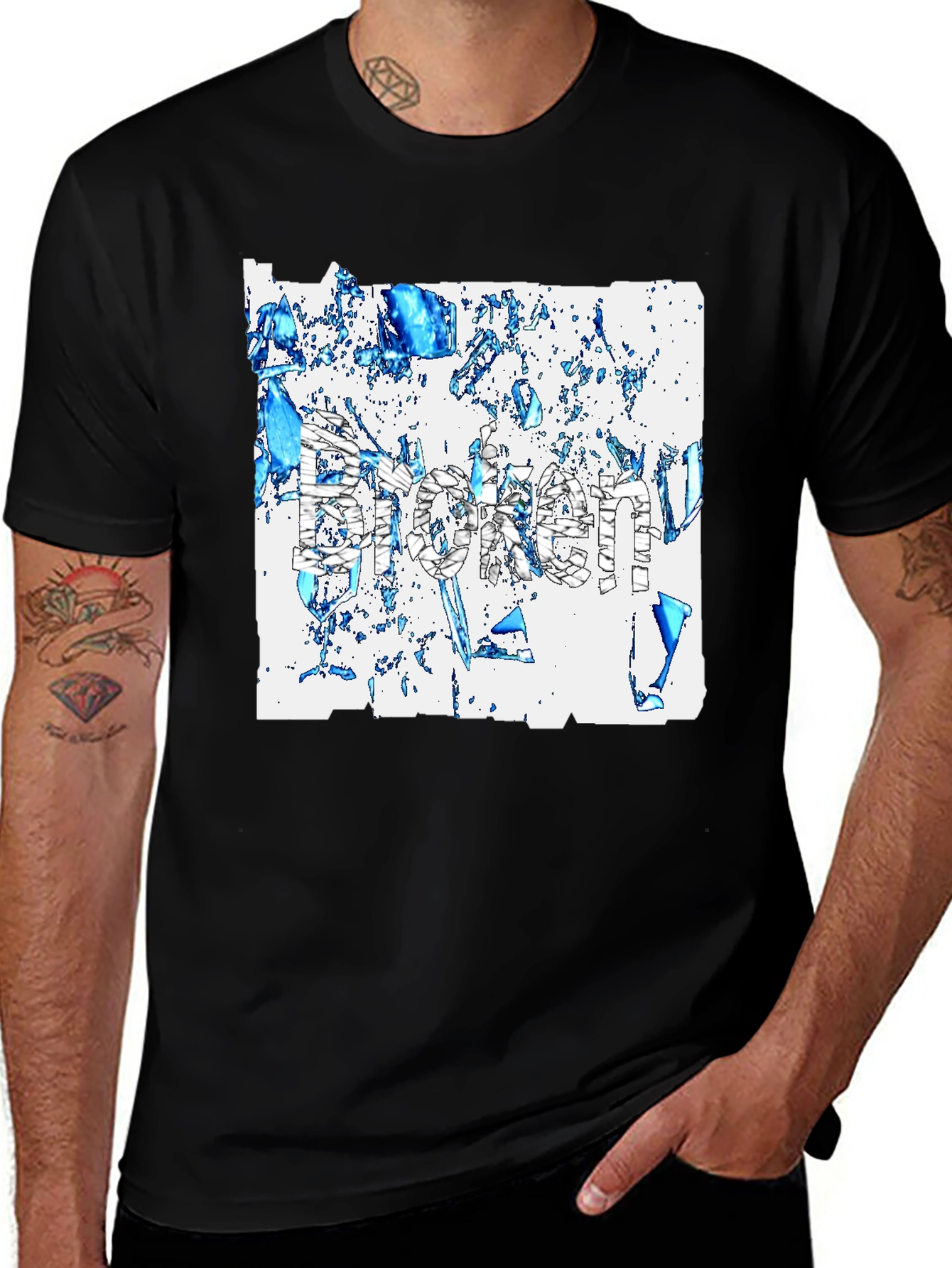 Broken T-Shirt - Abstract Design Black Tee