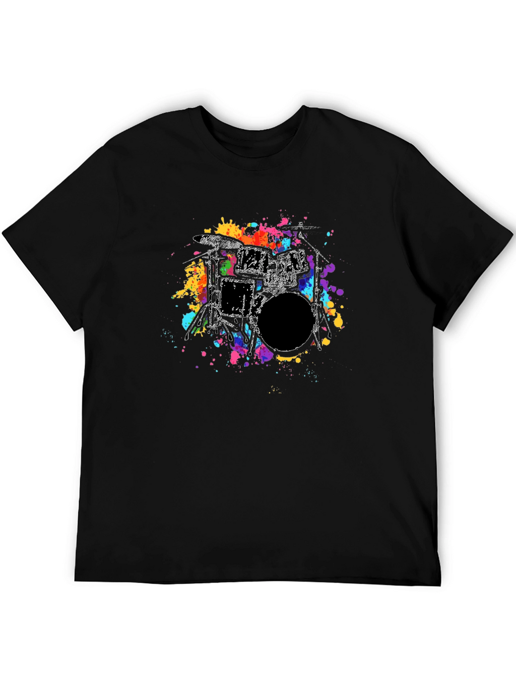 Abstract Drum Kit Graphic Tee - Black Cotton T-Shirt