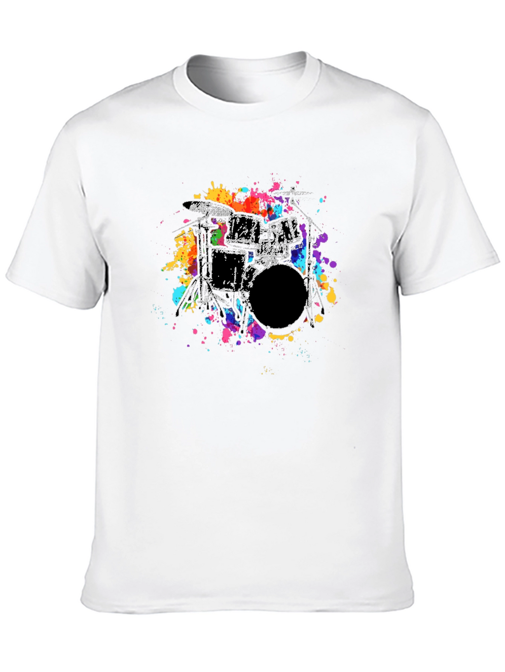 Abstract Drum Kit Graphic Tee - Black Cotton T-Shirt