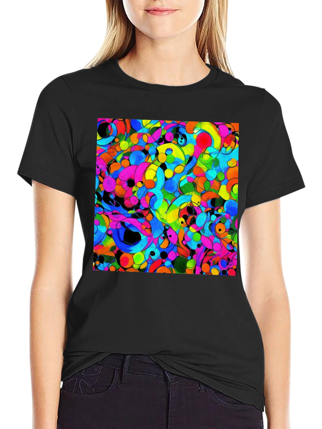 Vibrant Abstract Art Black T-Shirt