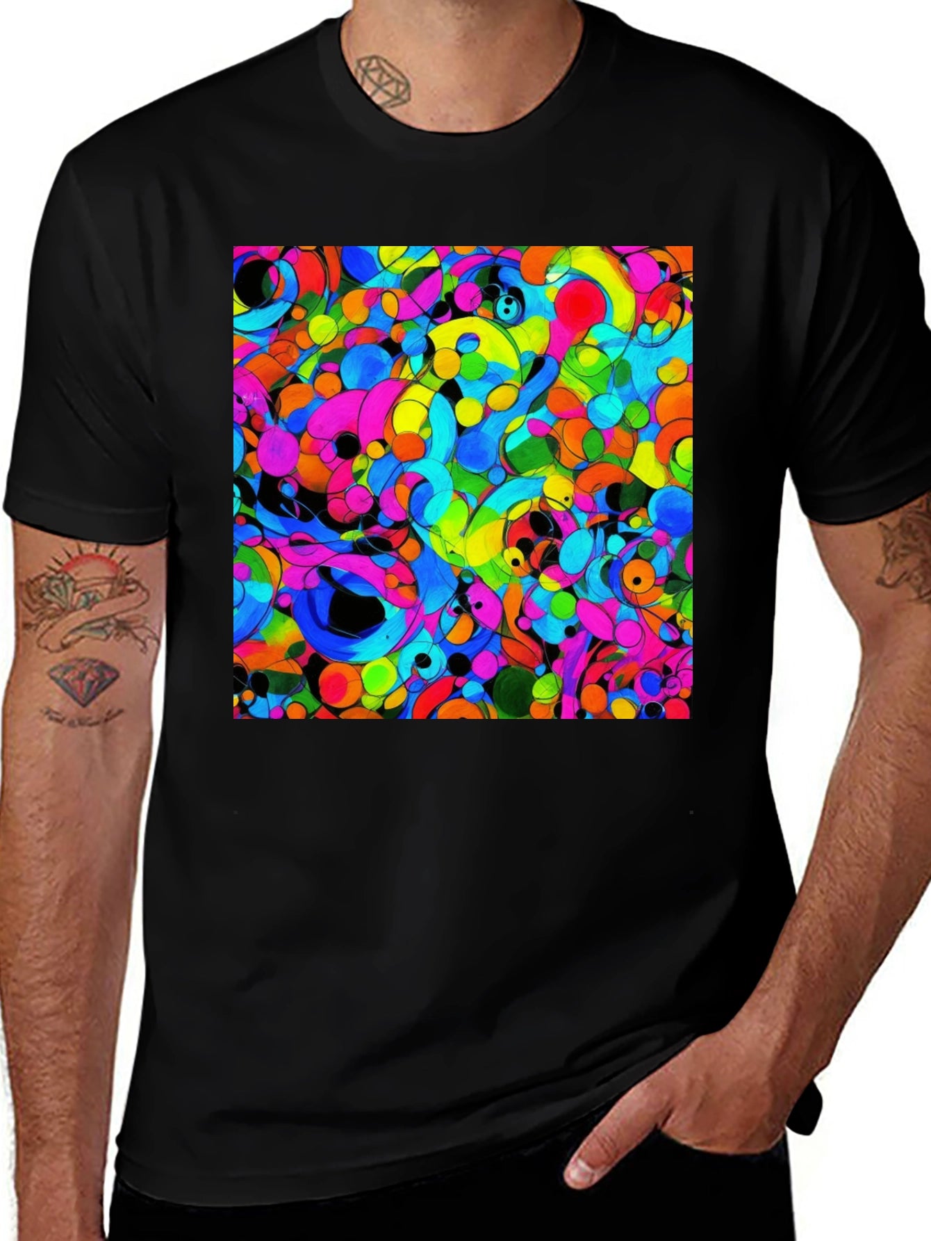 Vibrant Abstract Art Black T-Shirt