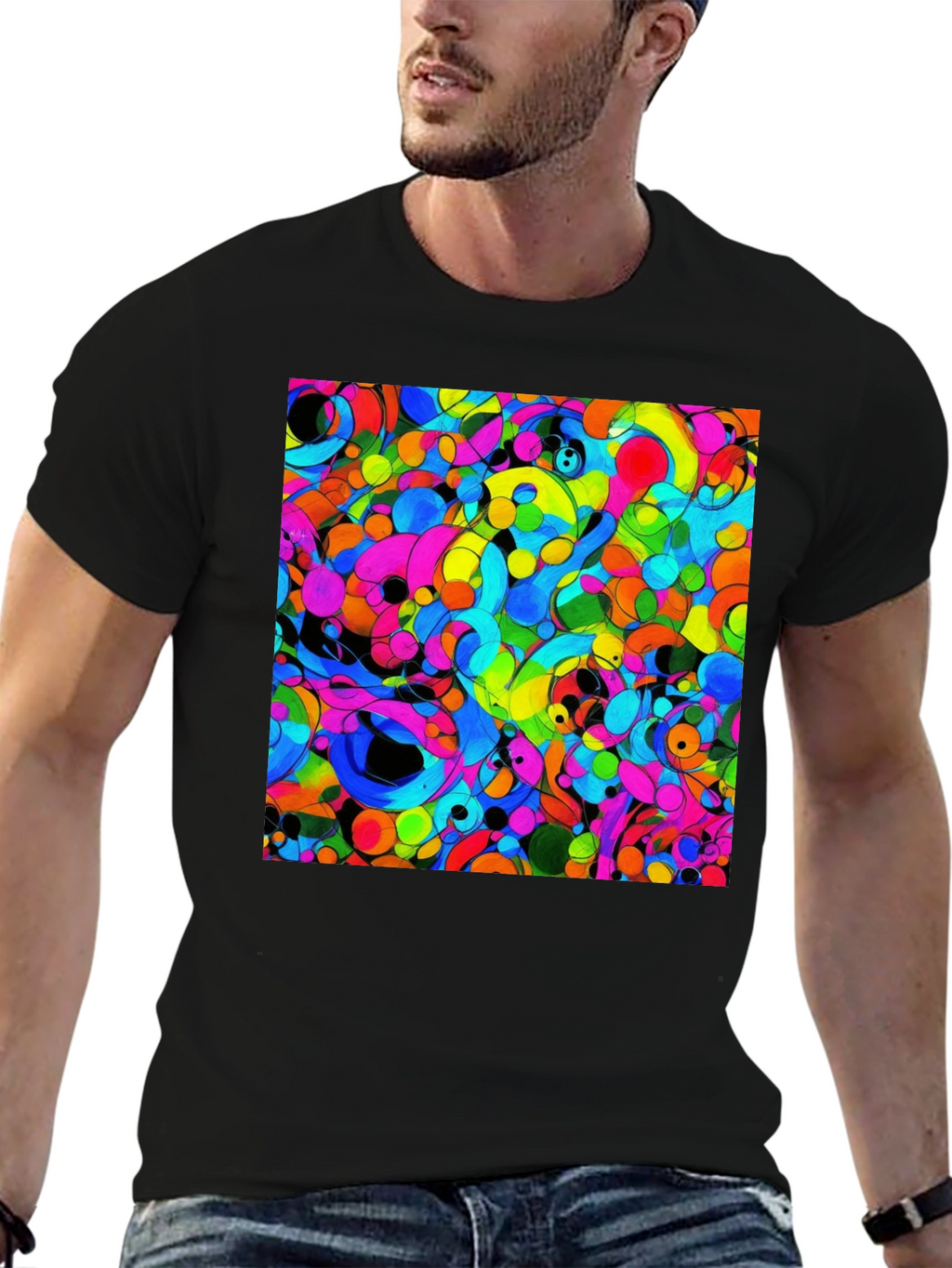 Vibrant Abstract Art Black T-Shirt