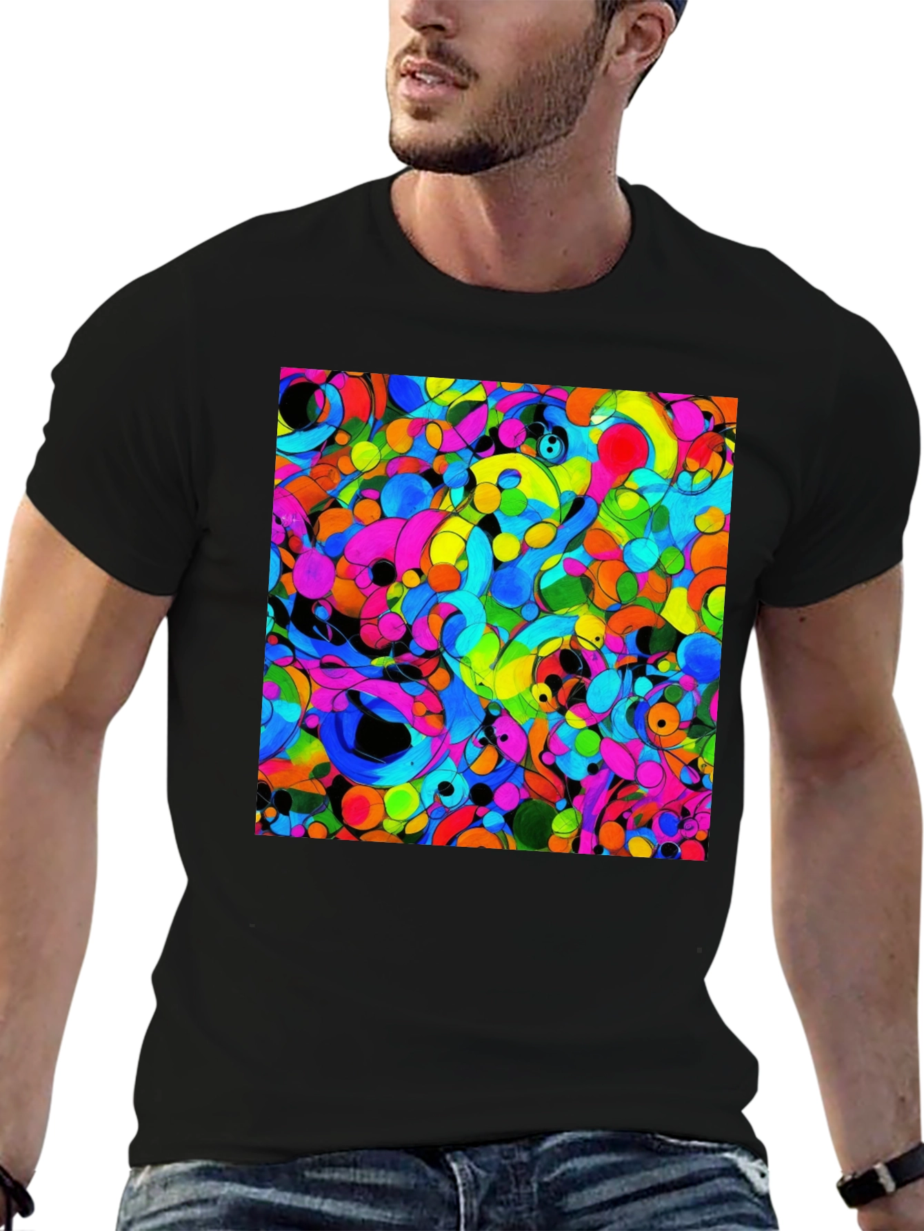 Vibrant Abstract Art Black T-Shirt
