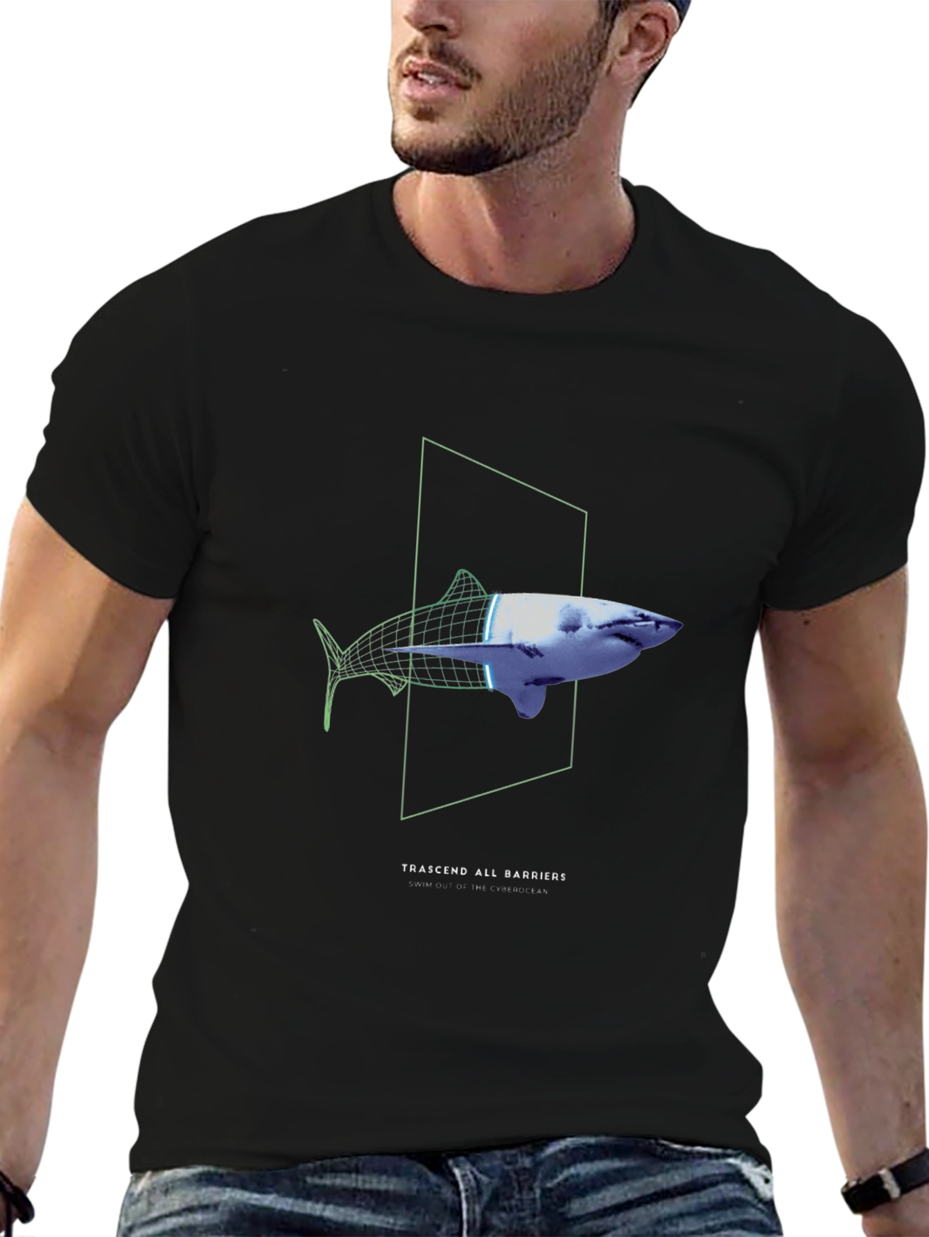 Transcend Barriers Shark Graphic Tee - Black