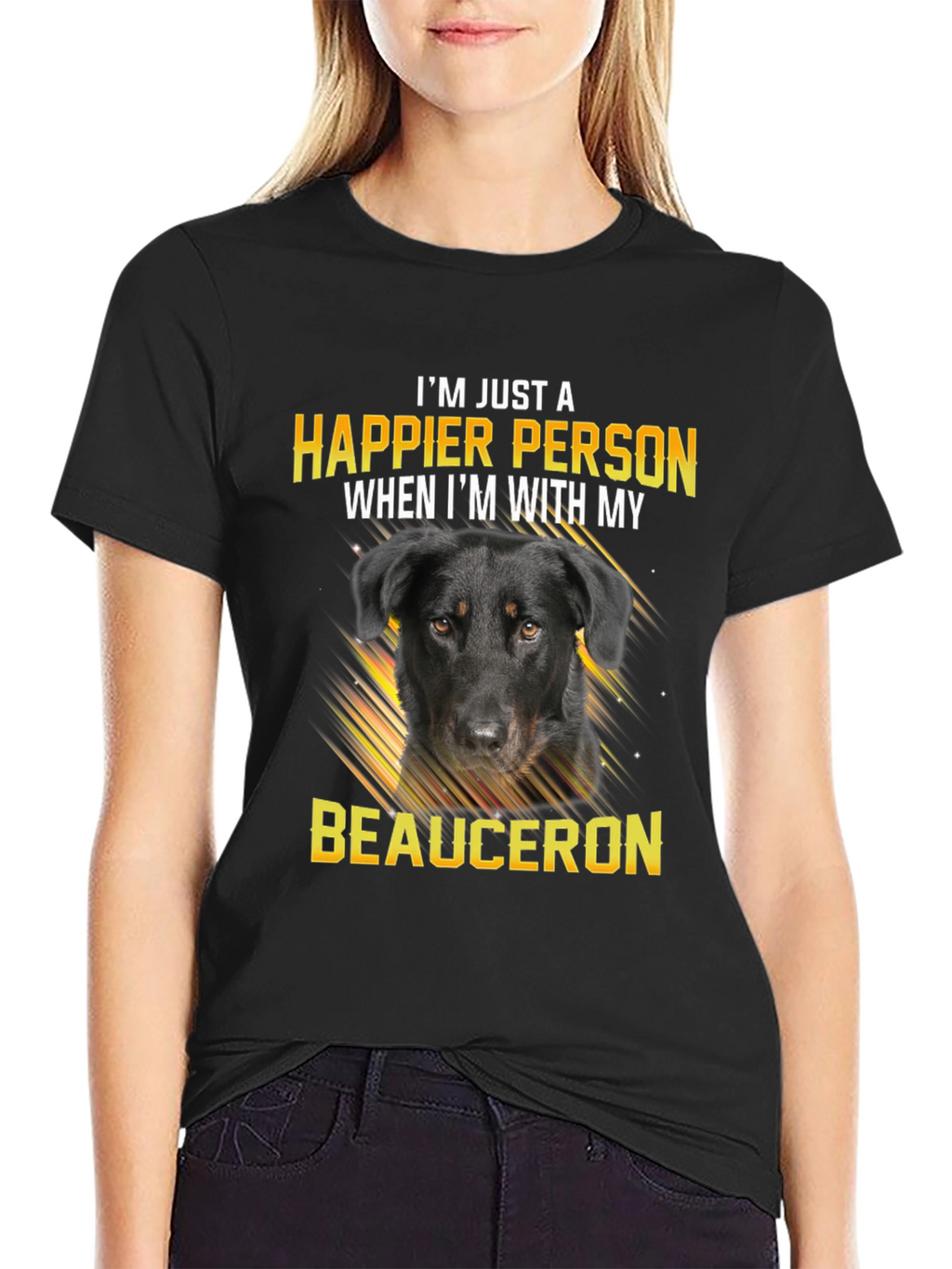 Happier Person Beauceron Dog Graphic T-Shirt