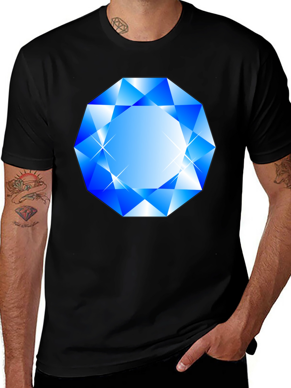 Blue Diamond Graphic Black T-Shirt
