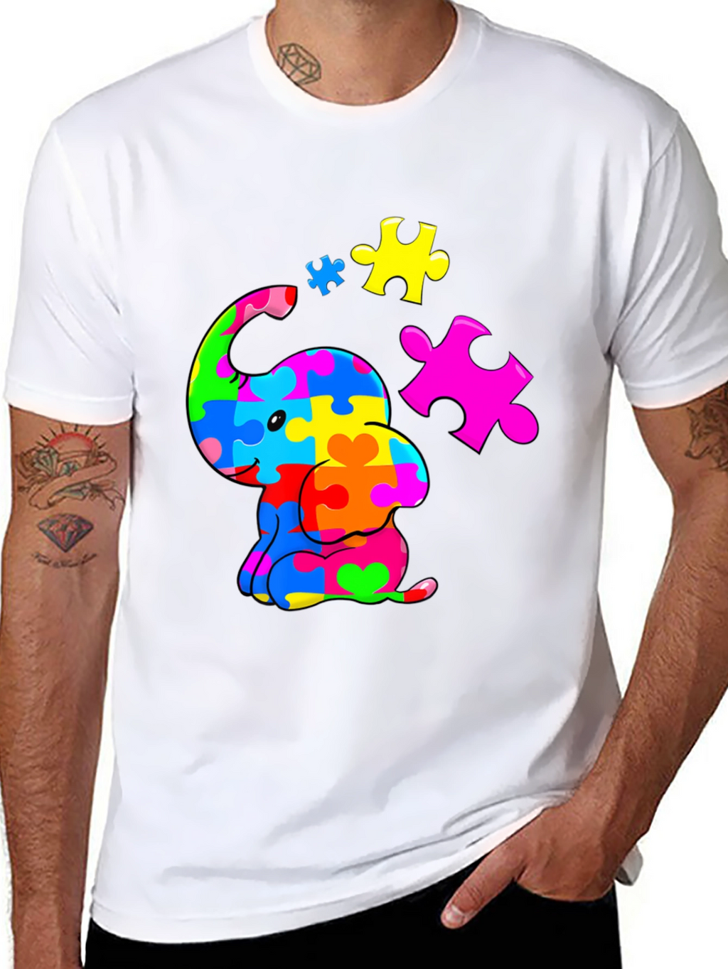 Autism Awareness Puzzle Elephant Graphic Tee