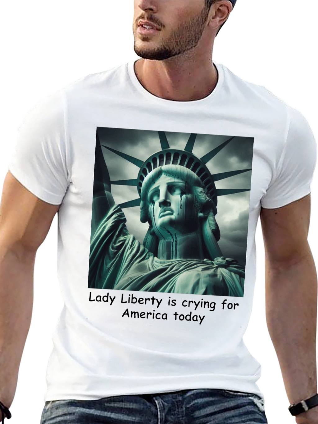 Statue of Liberty Crying Graphic Tee - Black