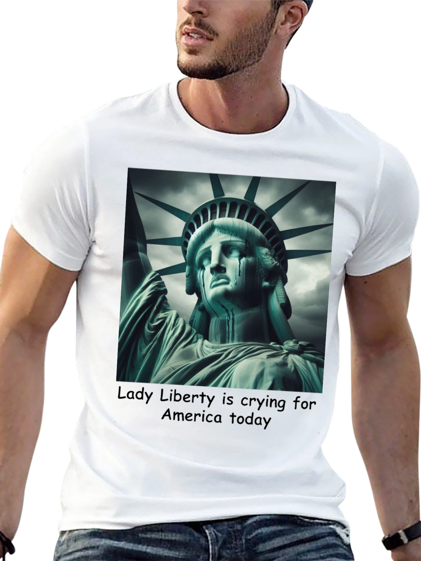 Statue of Liberty Crying Graphic Tee - Black