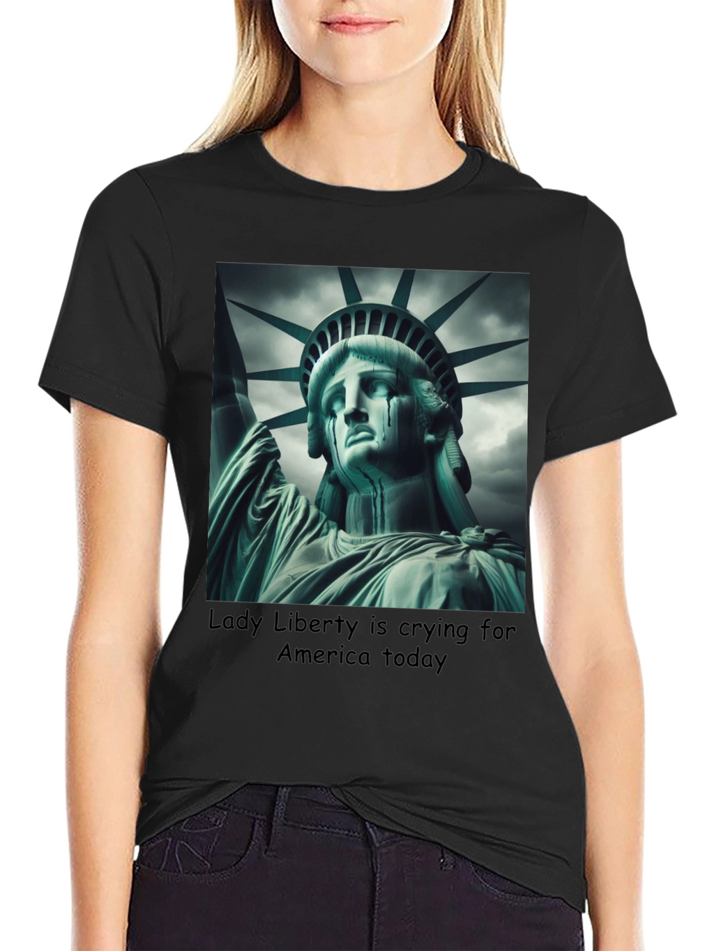 Statue of Liberty Crying Graphic Tee - Black