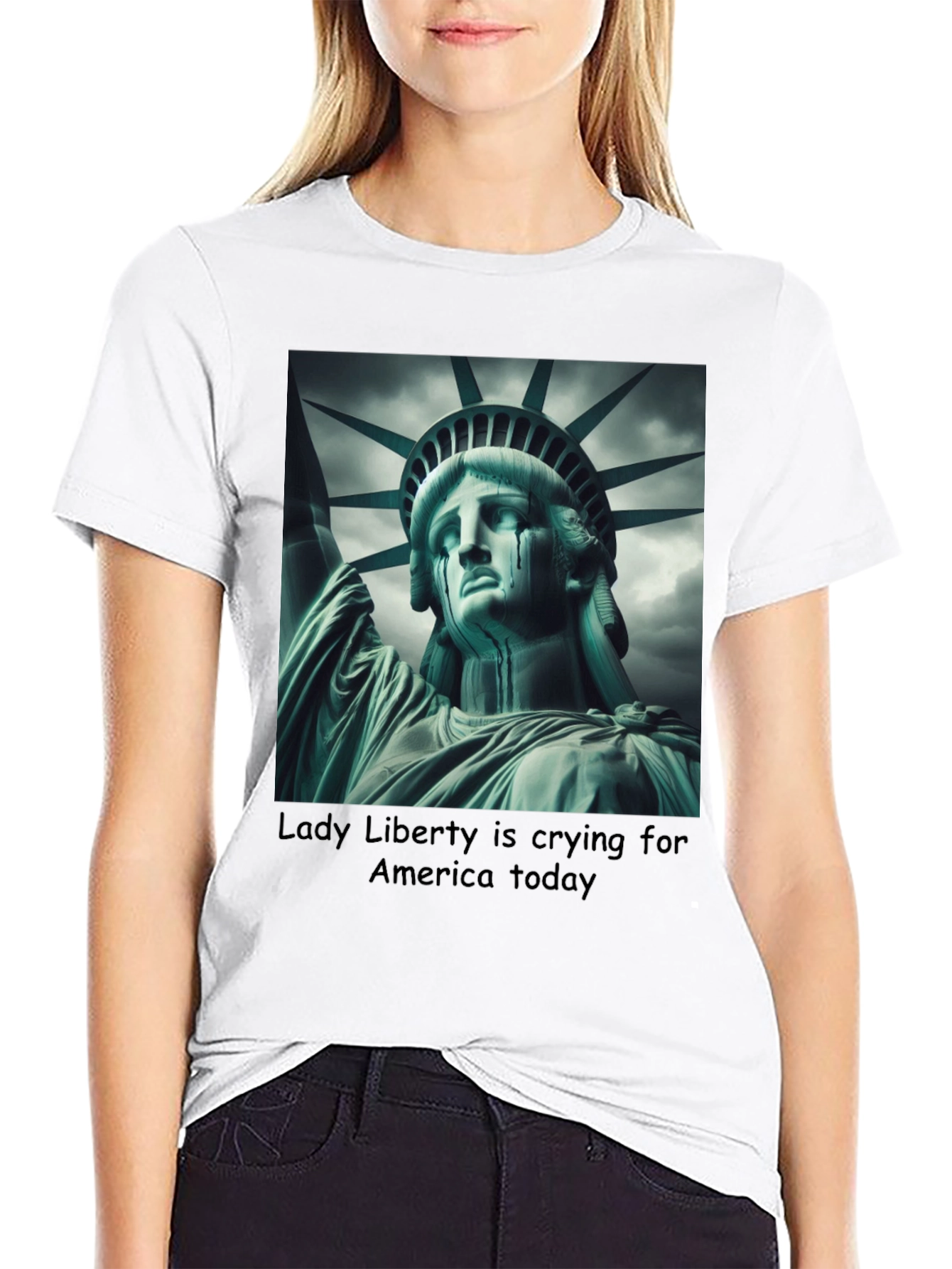 Statue of Liberty Crying Graphic Tee - Black