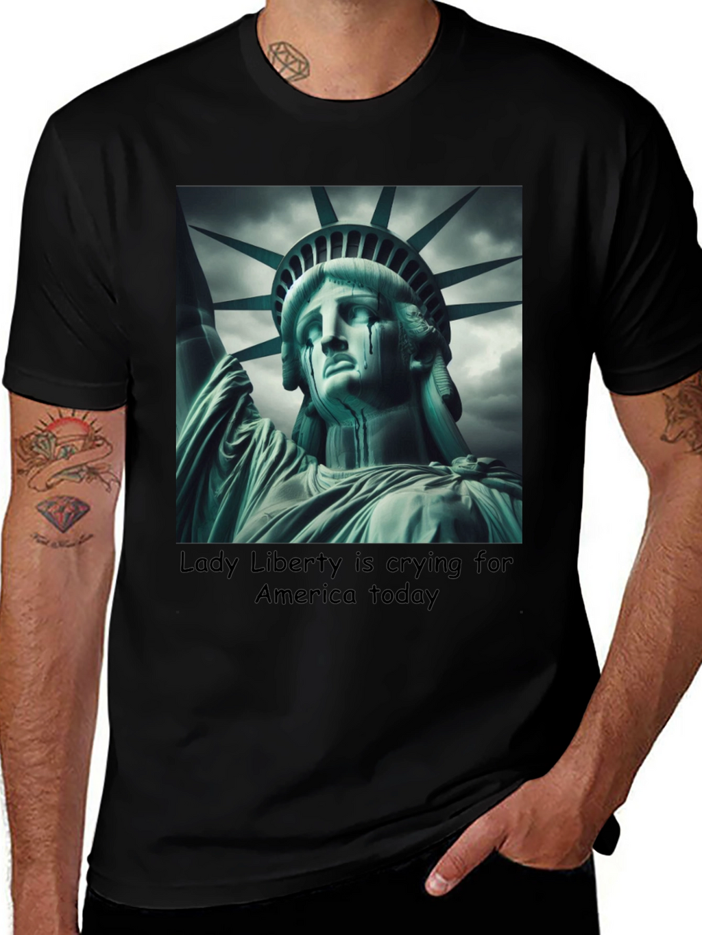 Statue of Liberty Crying Graphic Tee - Black
